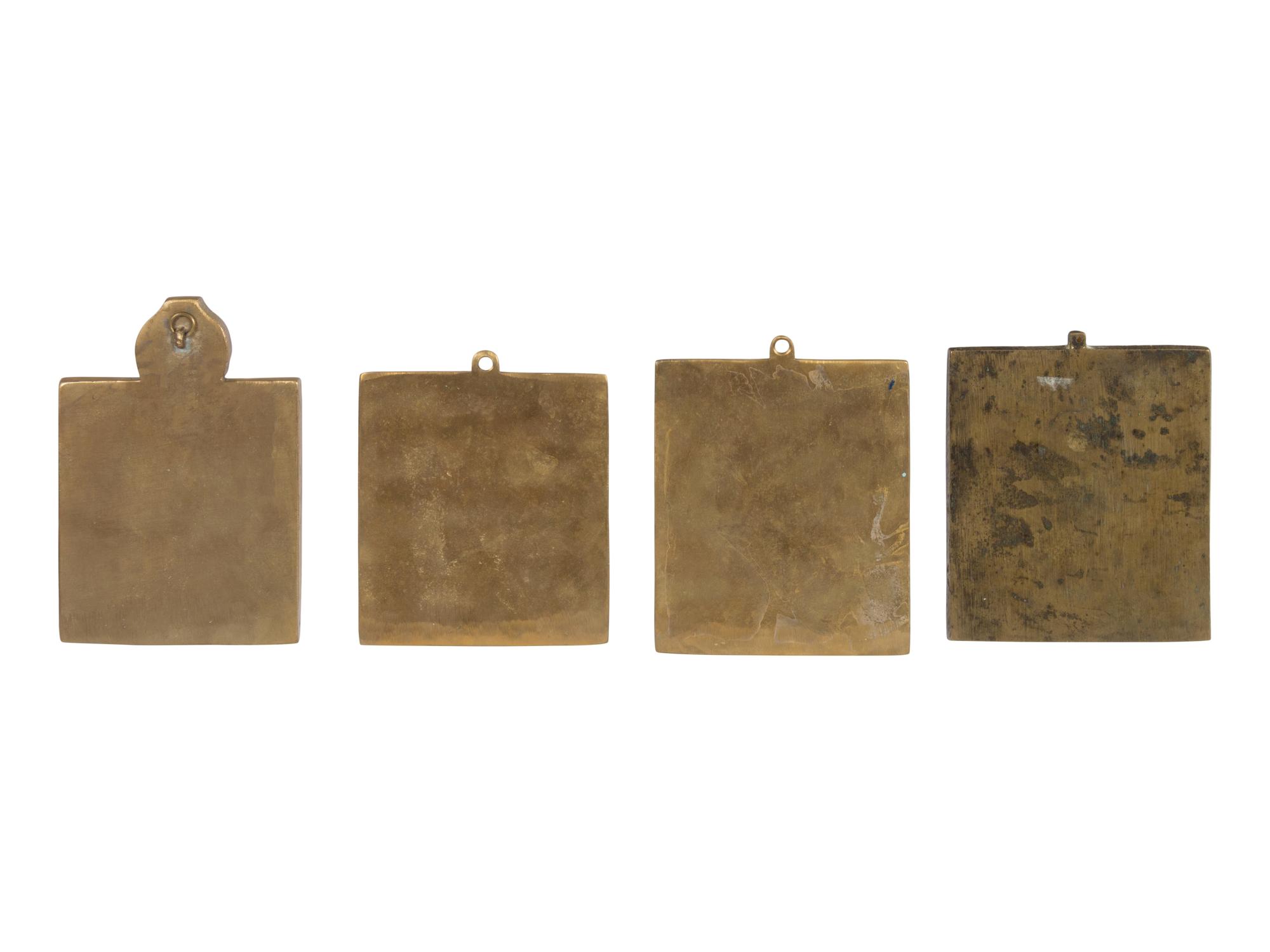 Six Russian Enamel Decorated Cast Bronze Icon Articles