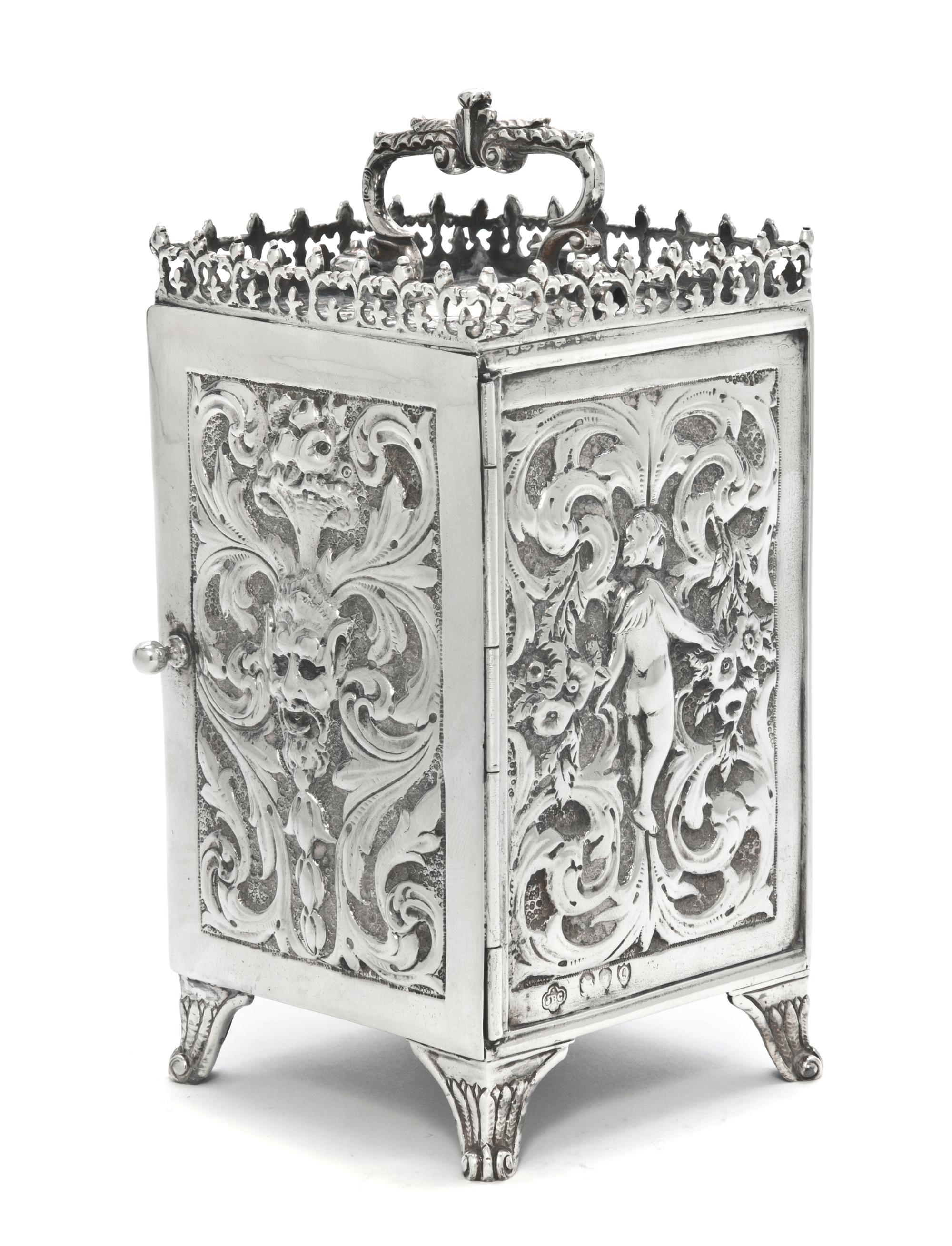 A Victorian Gilt-Silver Repeater Carriage Clock, Carrington & Co, Height over handle 6 1/4 inches.