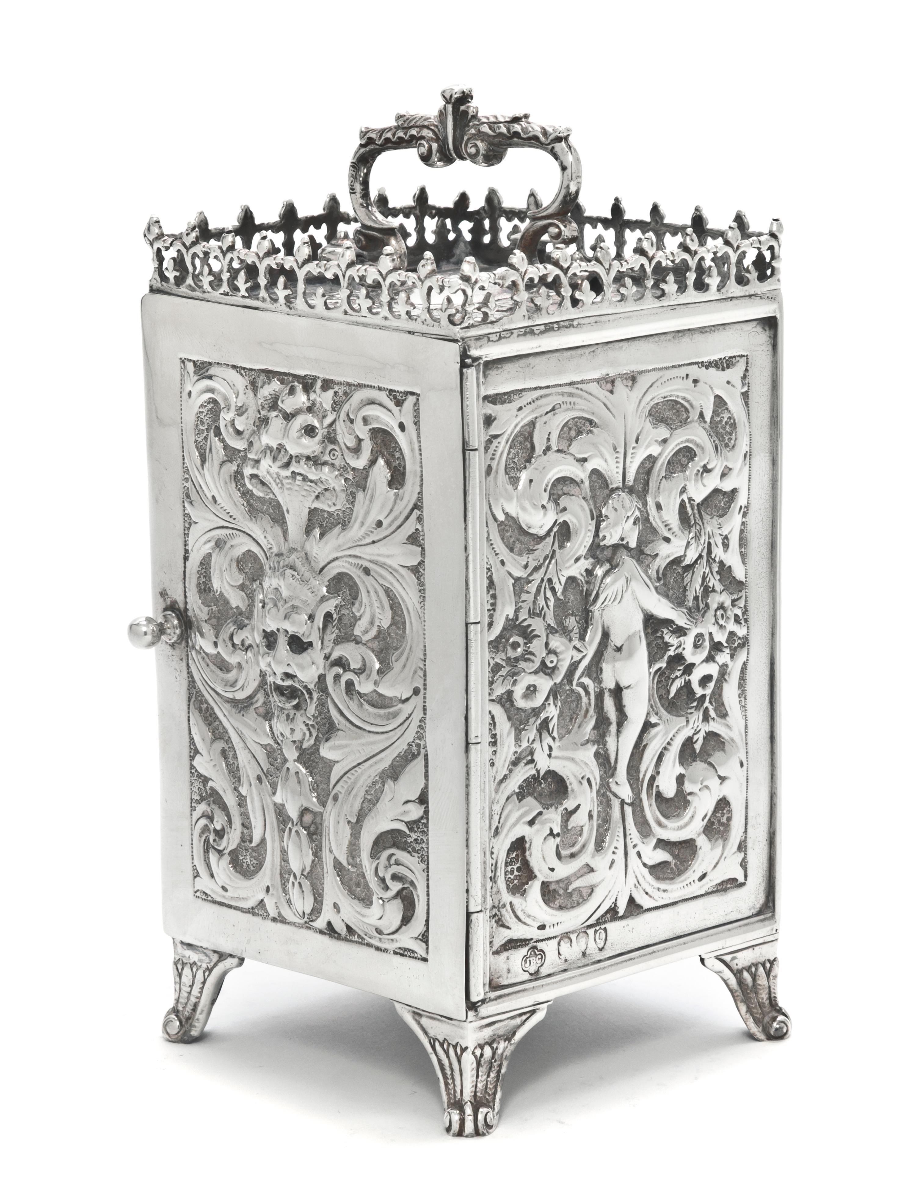A Victorian Gilt-Silver Repeater Carriage Clock, Carrington & Co, Height over handle 6 1/4 inches.