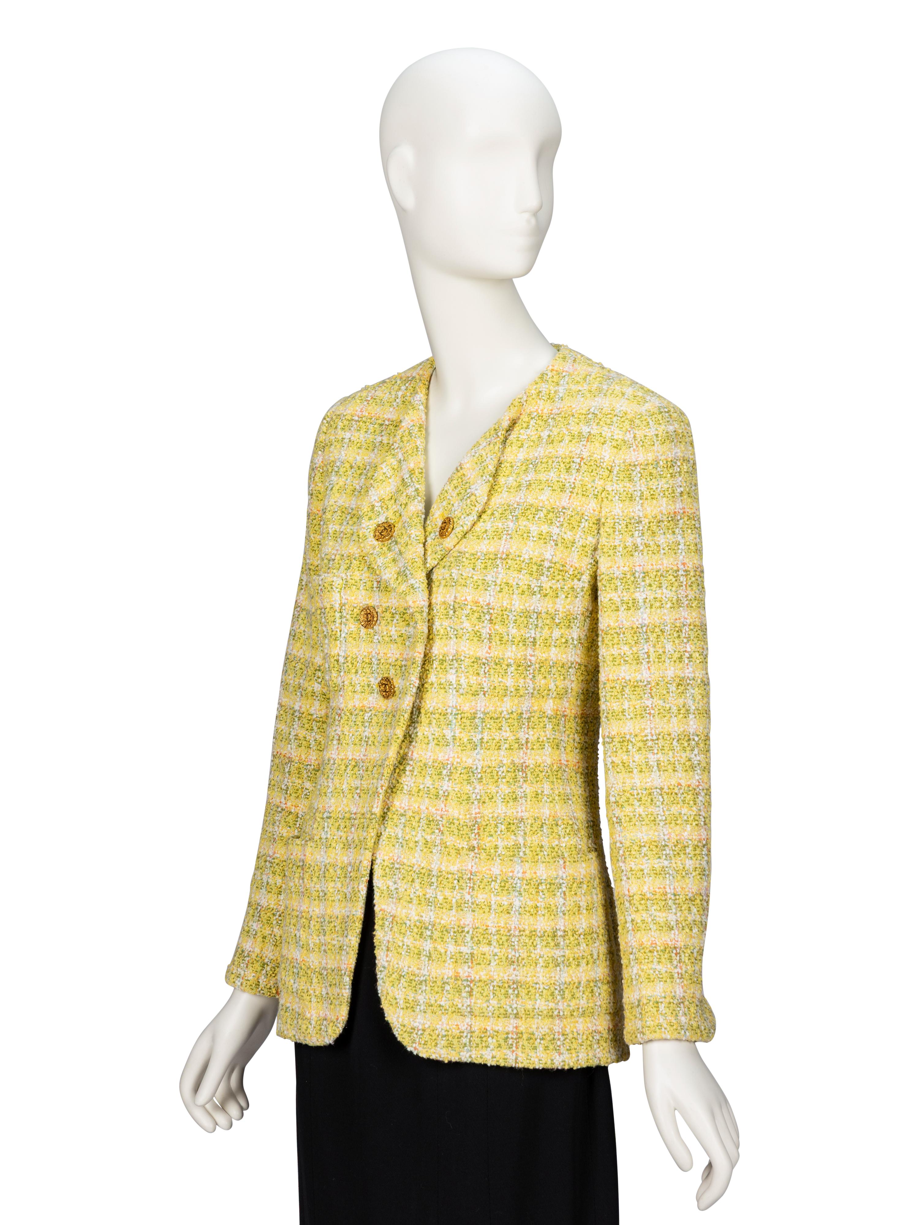 Chanel, Light Green Plaid Tweed Jacket