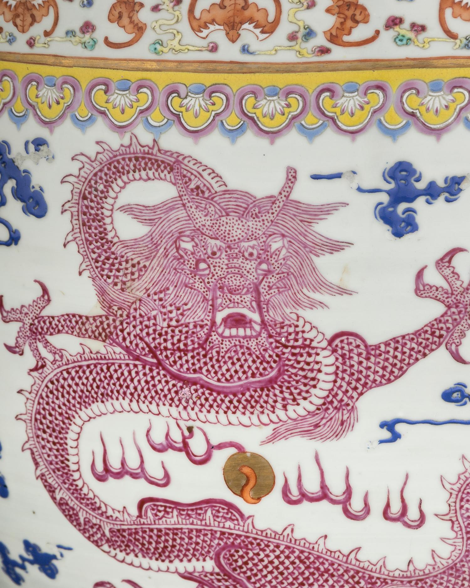 A Large Chinese Famille Rose 'Dragon' Porcelain Jardinière