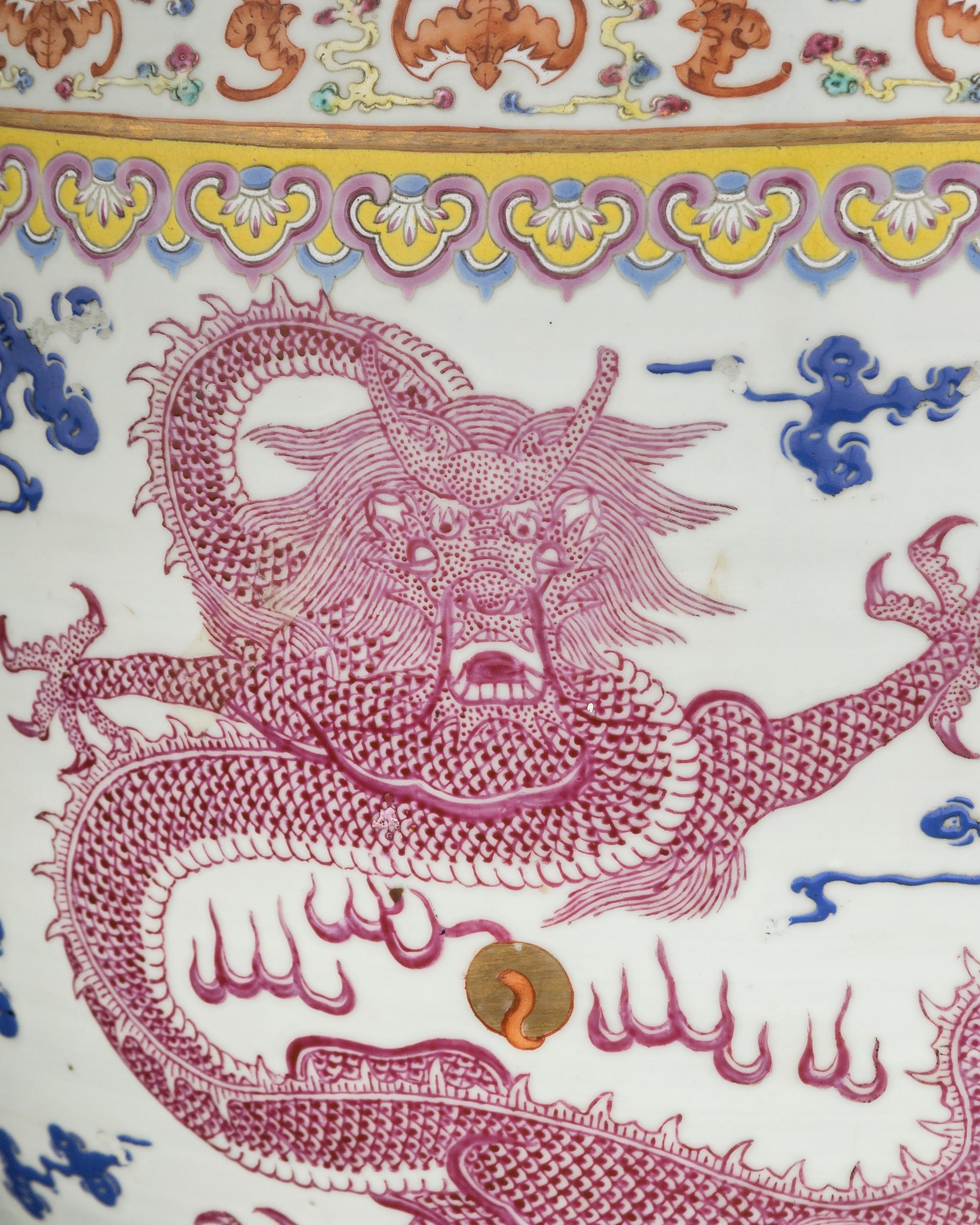 A Large Chinese Famille Rose 'Dragon' Porcelain Jardinière