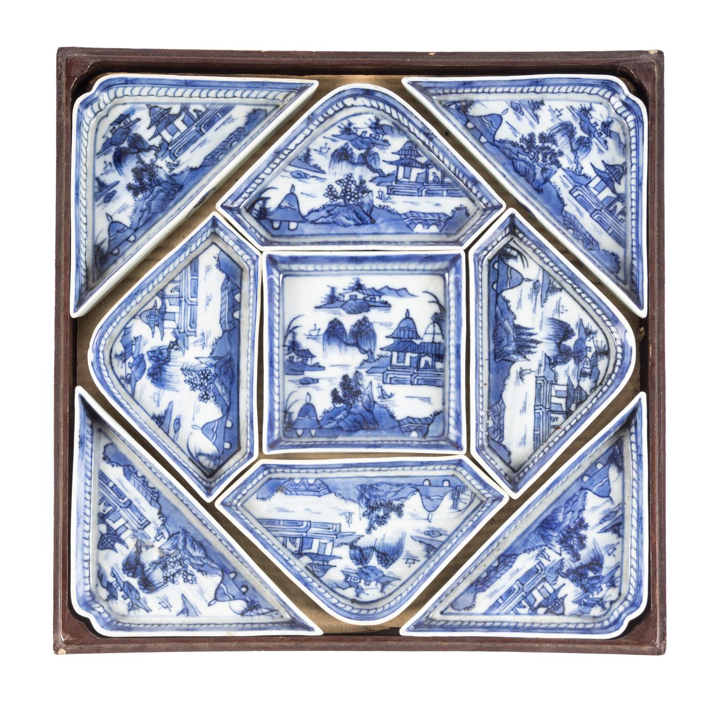 A Set Of Chinese Export Canton Blue and White Sweetmeat Dishes