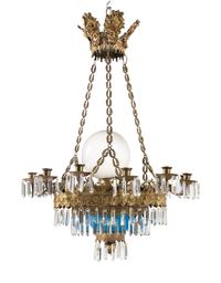 A French Opaline Glass and Gilt Metal Twelve-Light Chandelier