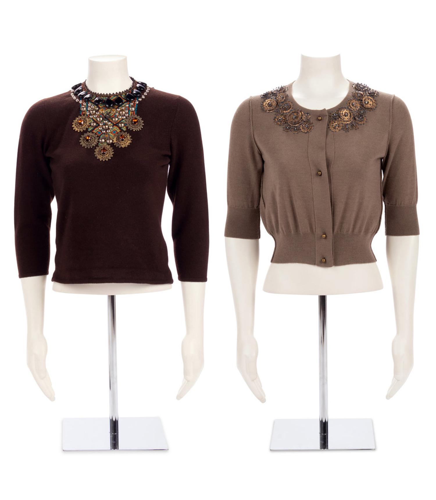 Five Oscar de la Renta Embellished Neckline Sweaters, ca.2009
