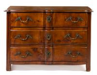 A Louis XVI Style Provincial Walnut Commode, Height 35 1/2 x width 52 1/2 x depth 25 1/4 inches.
