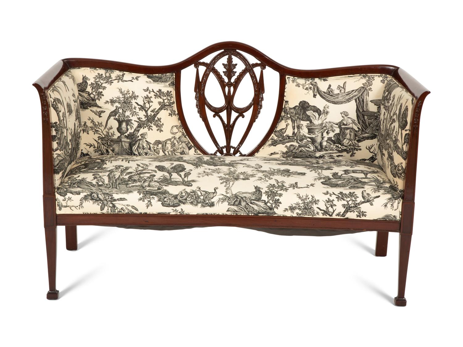 A Hepplewhite Style Carved Mahogany Settee