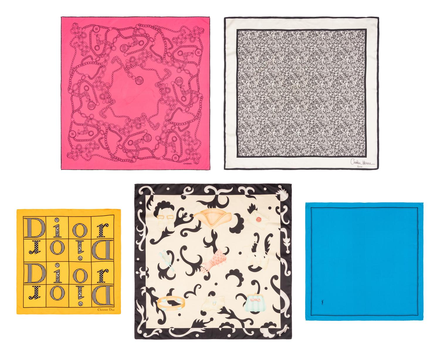 Chanel, Pink & Black Printed Silk Scarf