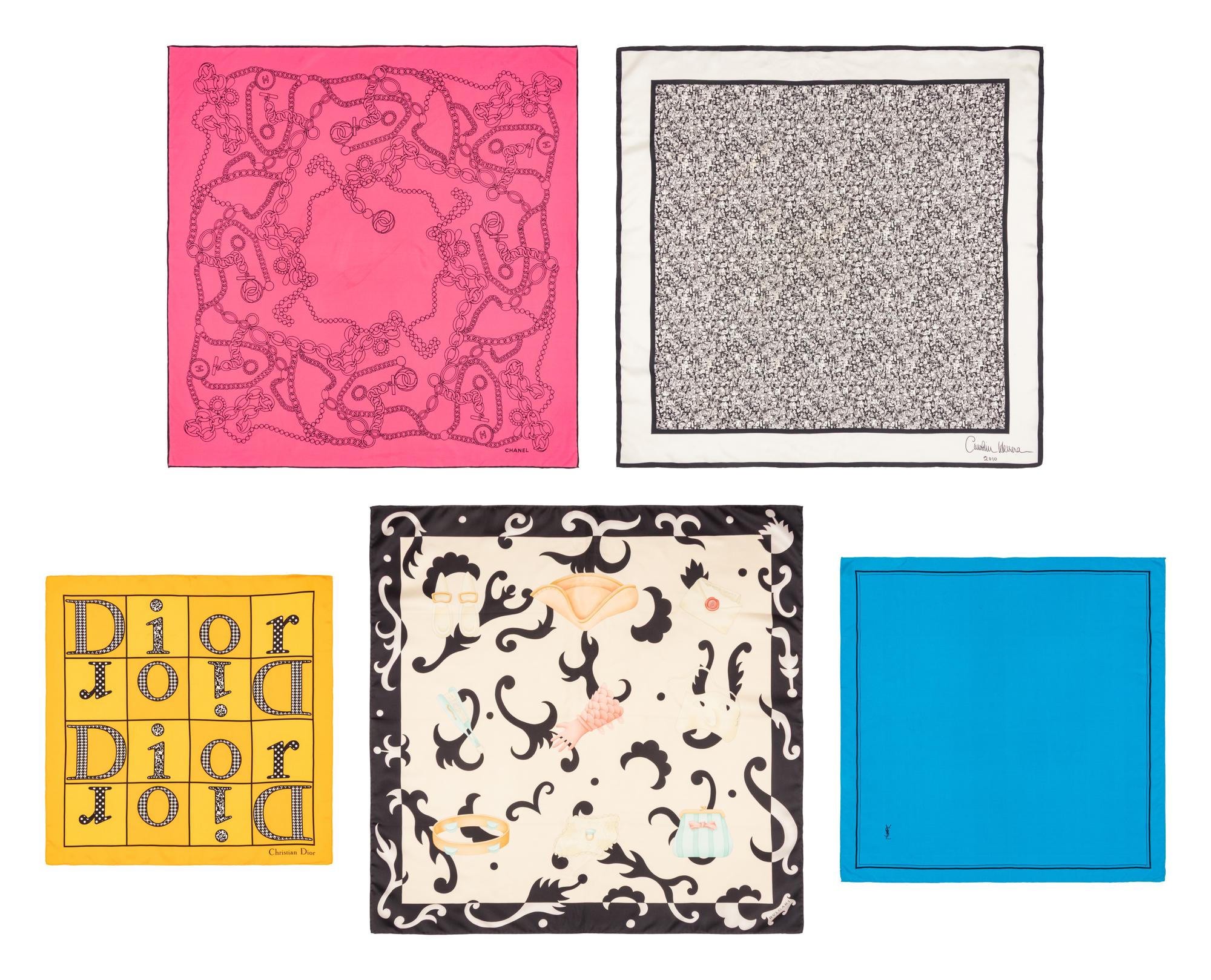 Chanel, Pink & Black Printed Silk Scarf