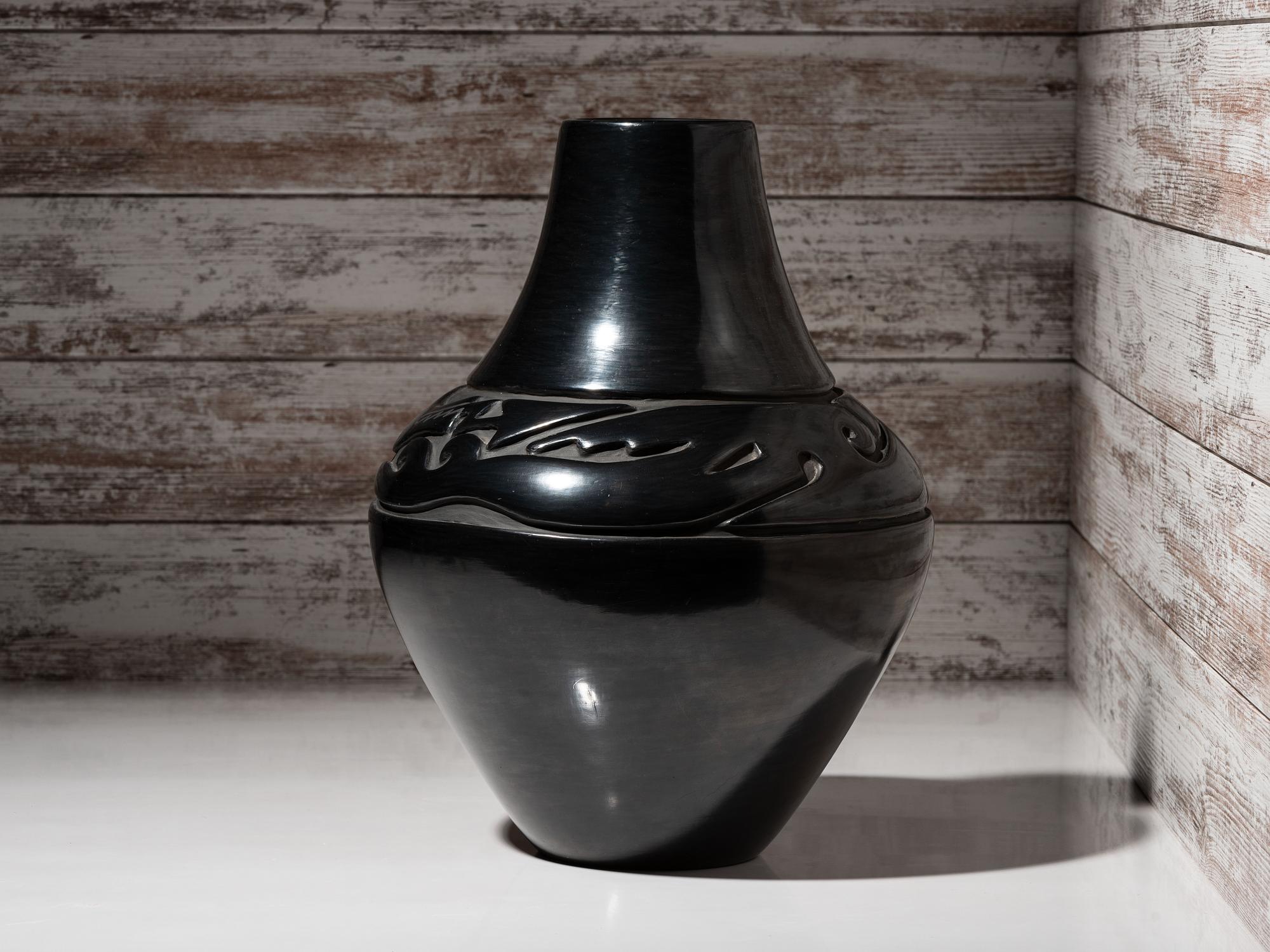 Carved Blackware Pottery Jar