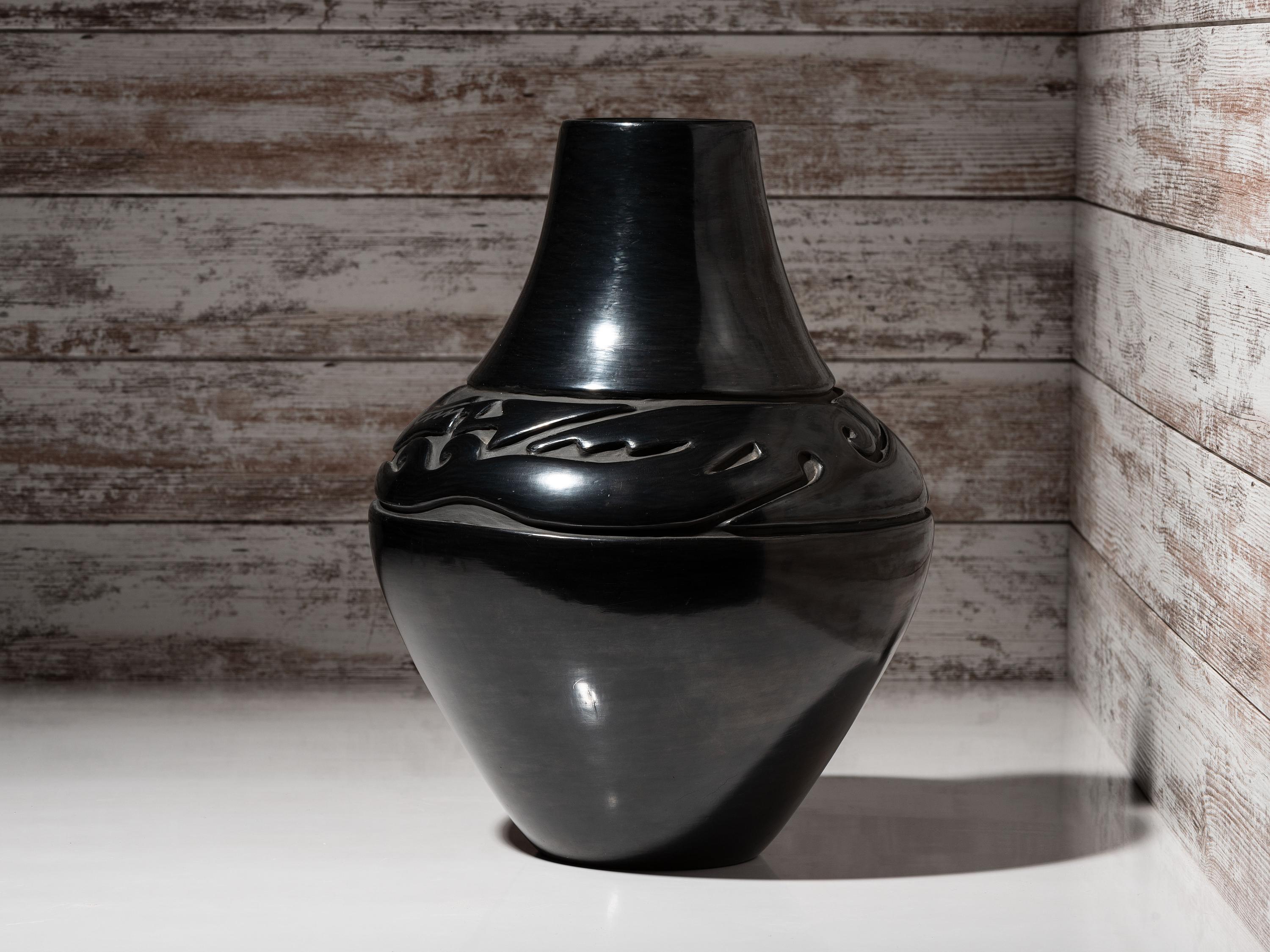 Carved Blackware Pottery Jar