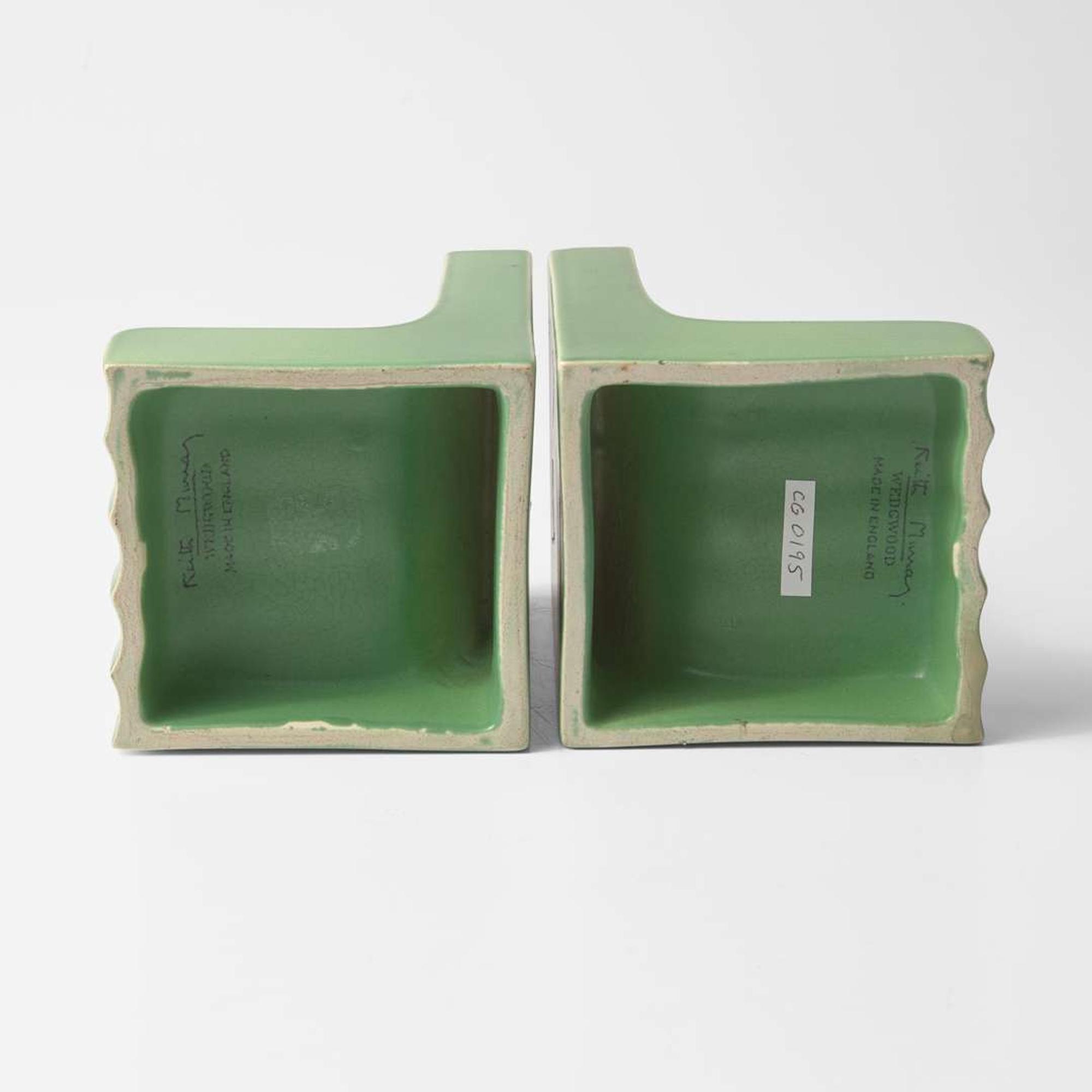 A Pair of Wedgwood Keith Murray (1892-1981) Designed Matt Green Bookends UK, 1930s