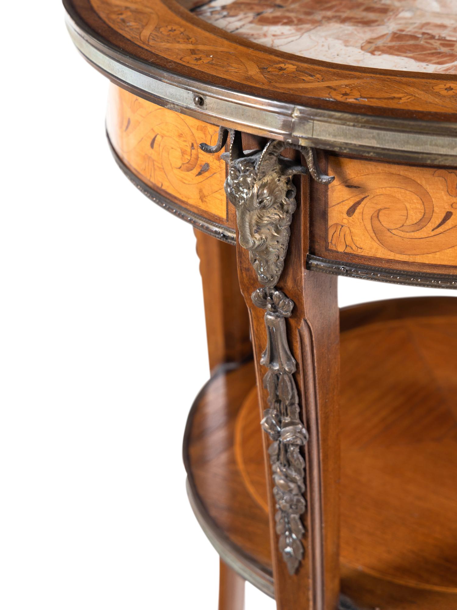 A Louis XVI Style Bronze Mounted Marquetry Side Table