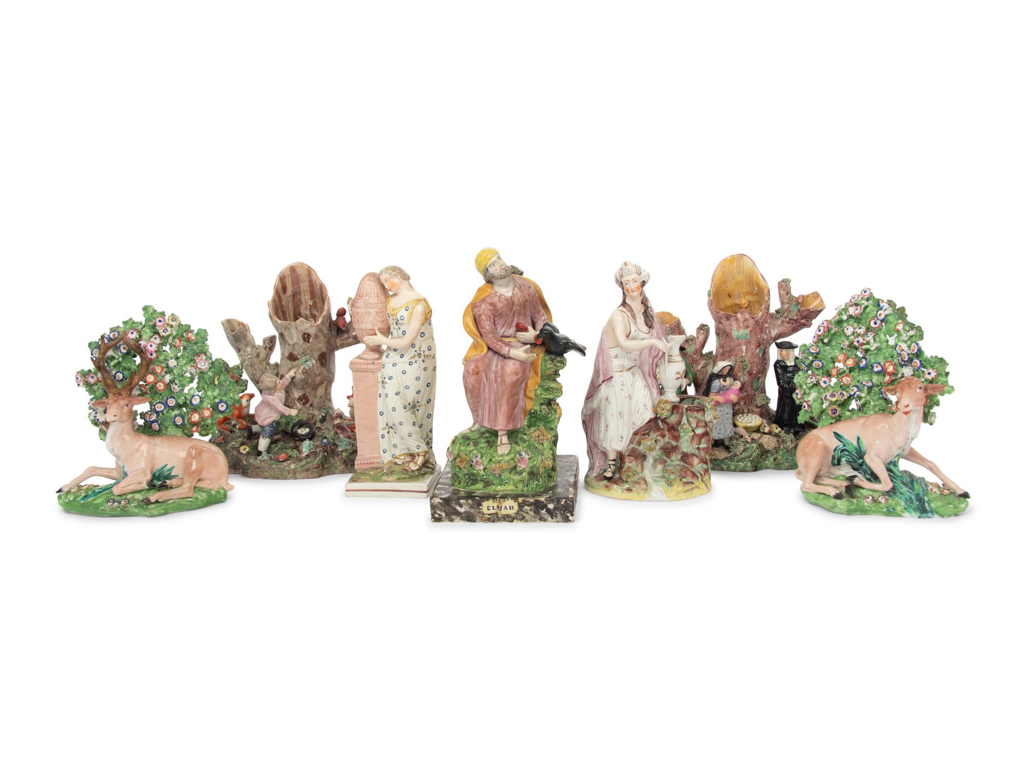 A Group of Seven Staffordshire Ceramic Figures