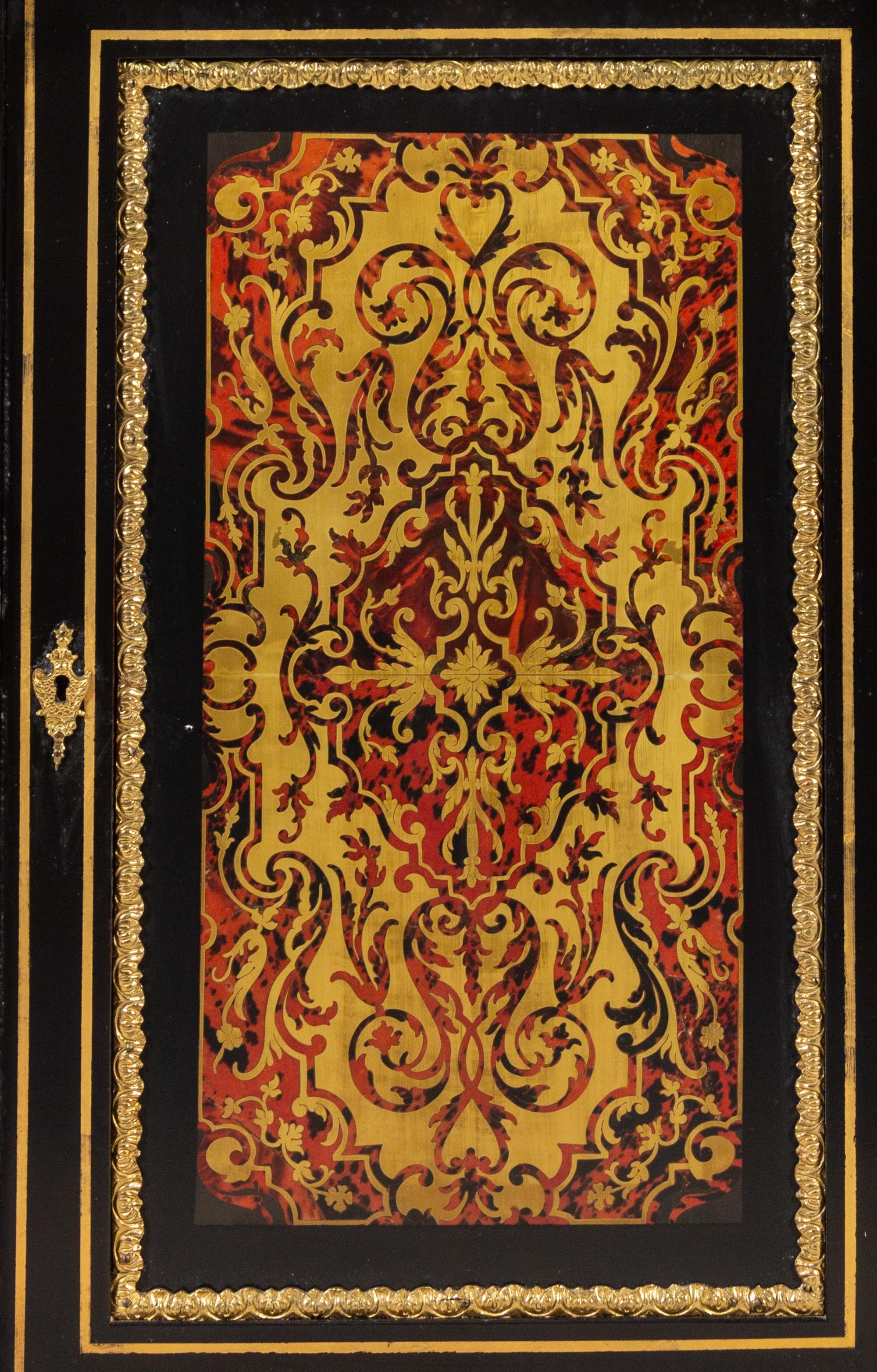 A Napoleon III Style Simulated Tortoiseshell and Brass Inlaid Marble-Top Sideboard