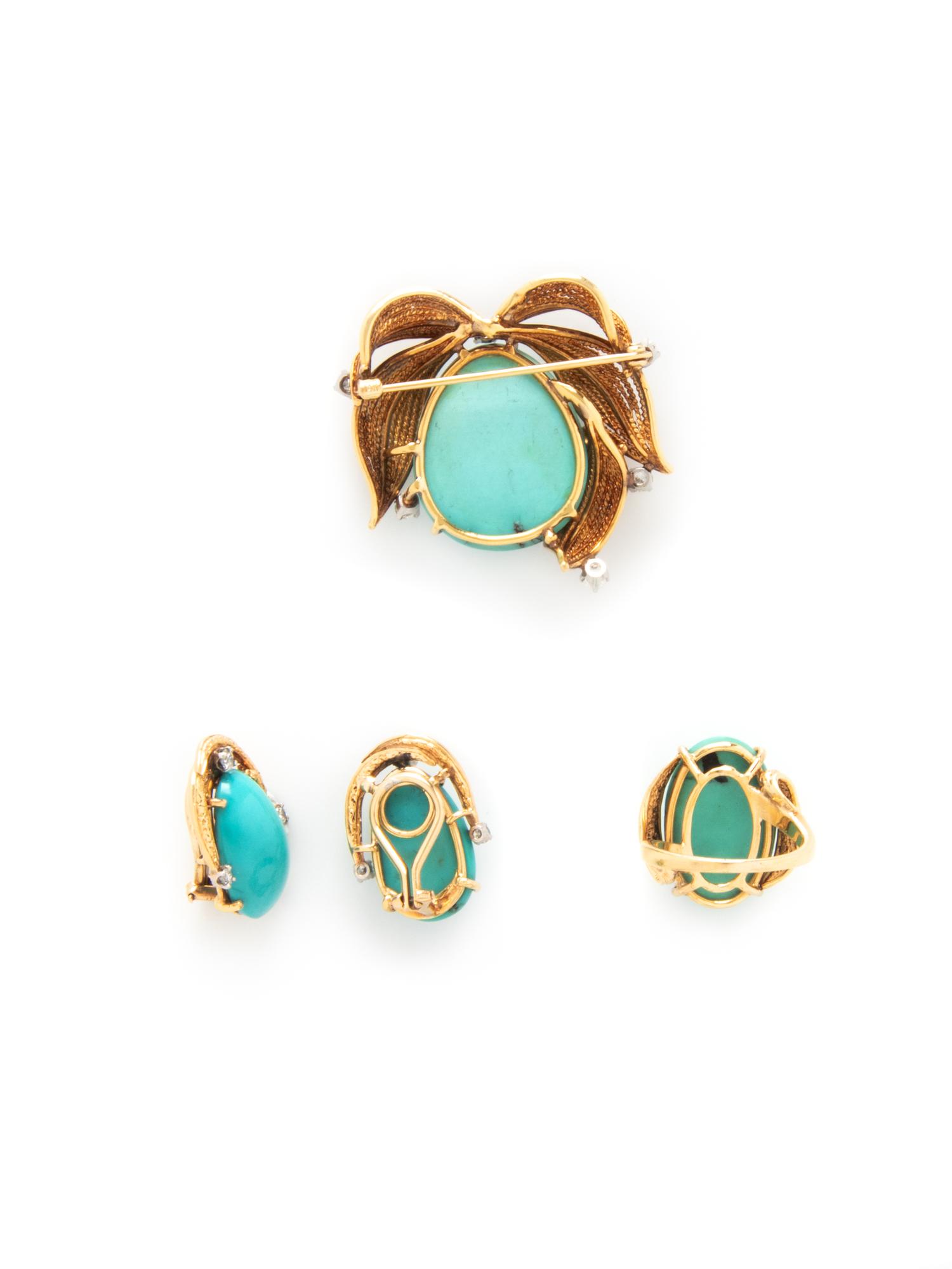 COLLECTION OF YELLOW GOLD, TURQUOISE, AND DIAMOND JEWELRY