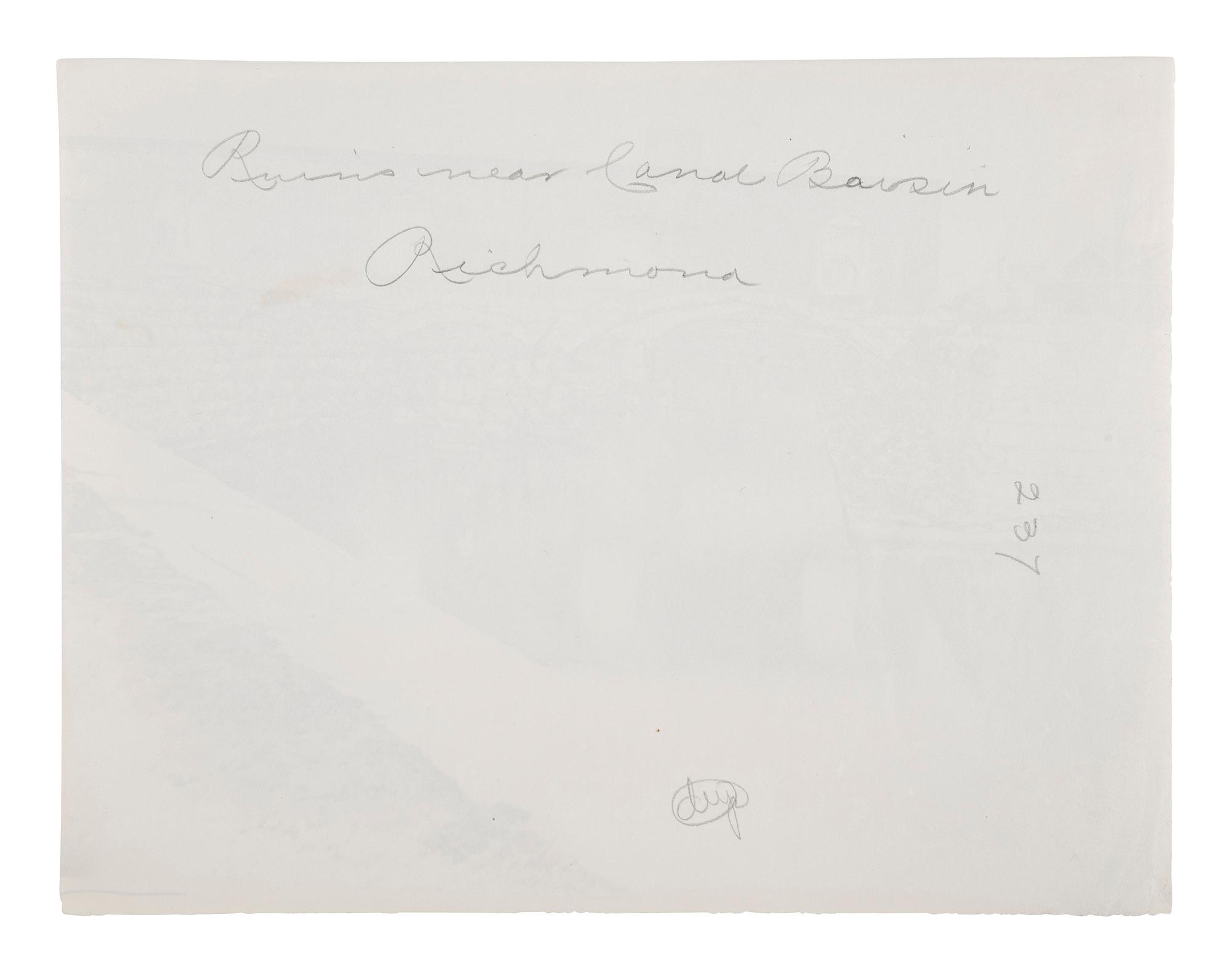 [CIVIL WAR]. GARDNER, Alexander (1821-1882). Canal and Ruins of Richmond and Danville Railroad Depot, Richmond, Virginia. 1865.