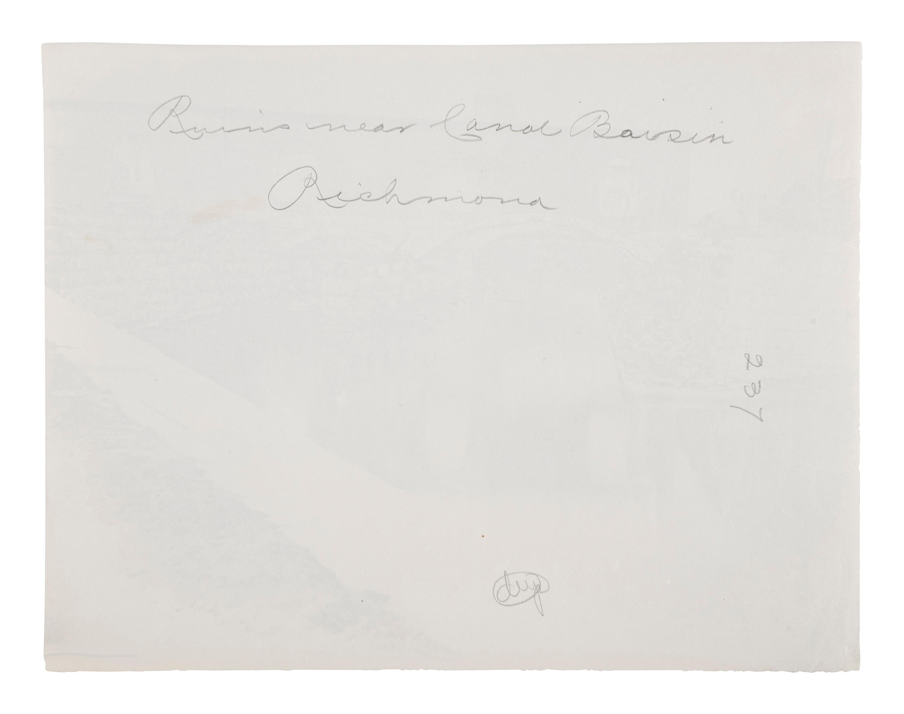 [CIVIL WAR]. GARDNER, Alexander (1821-1882). Canal and Ruins of Richmond and Danville Railroad Depot, Richmond, Virginia. 1865.
