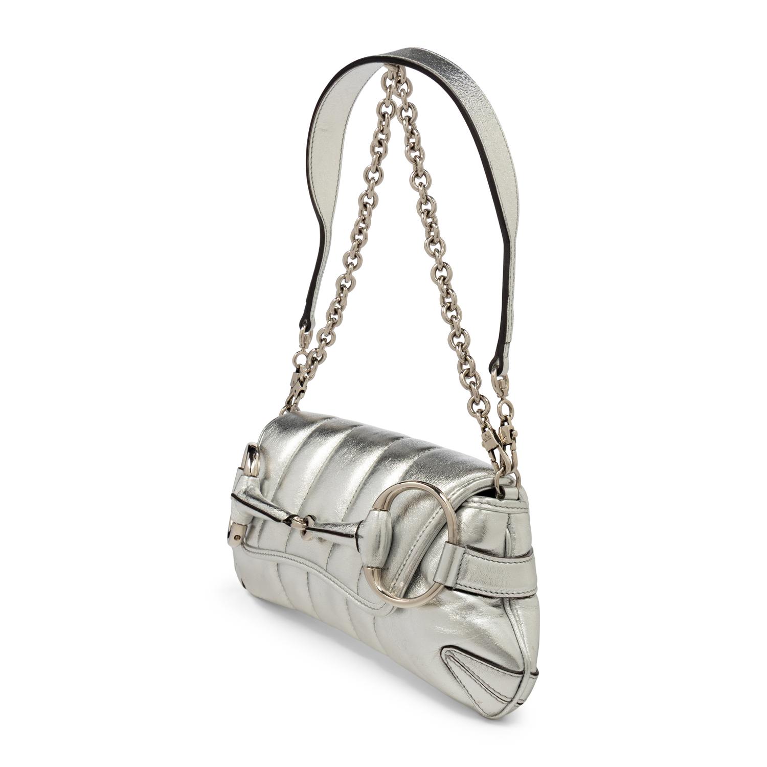 GUCCI, SILVER LEATHER HORSEBIT BAG