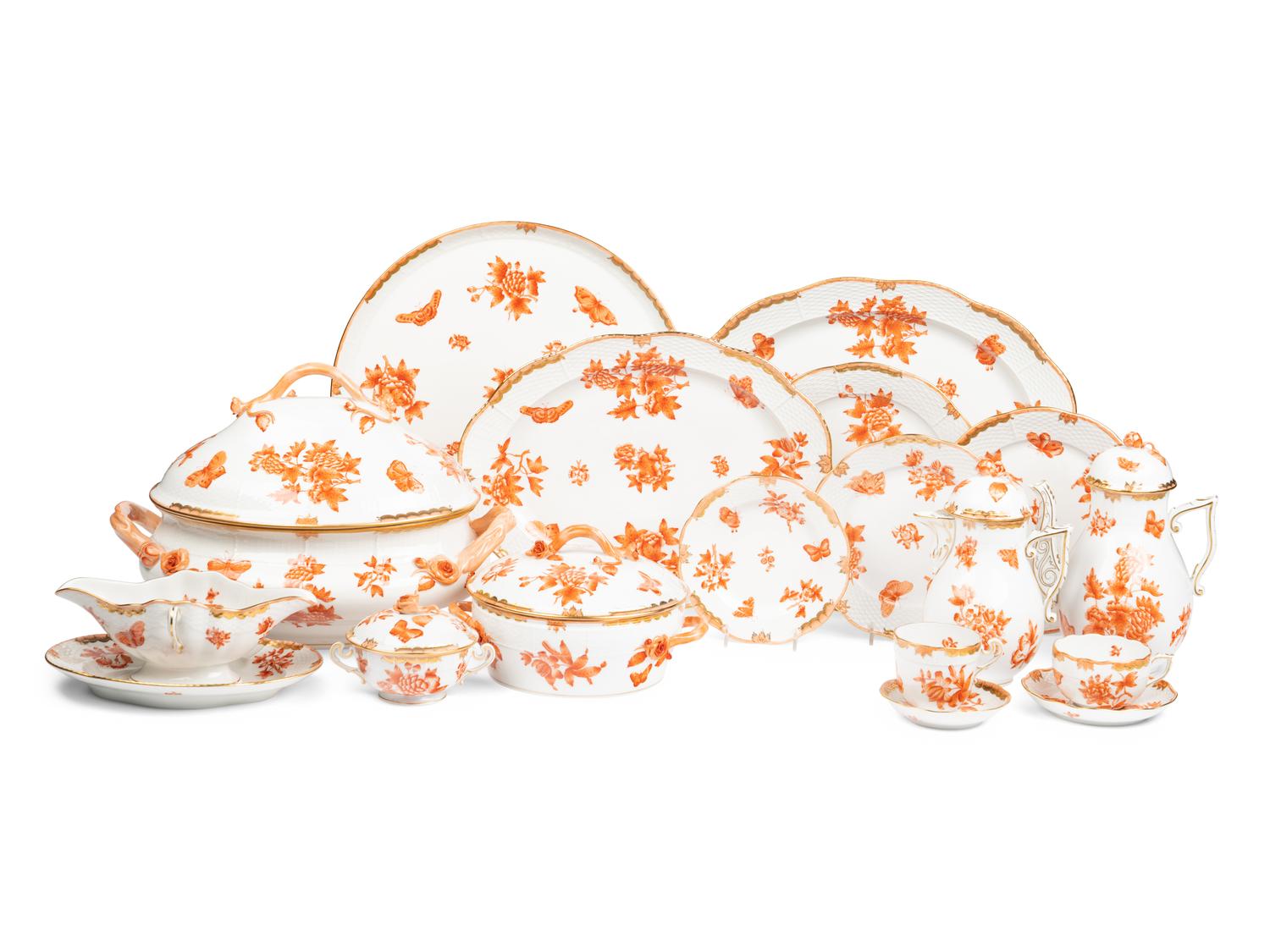 A Herend Fortuna Rust Porcelain Dinner Service
