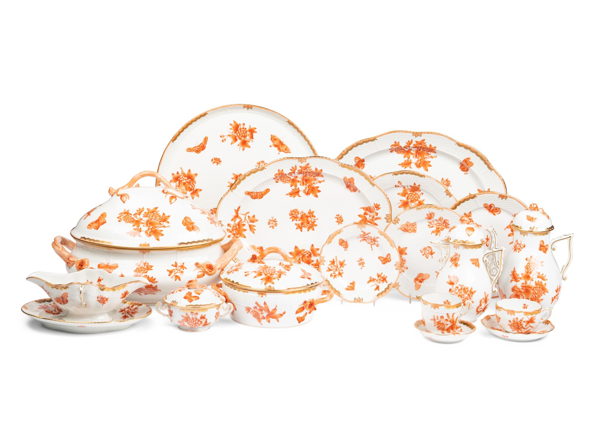 A Herend Fortuna Rust Porcelain Dinner Service