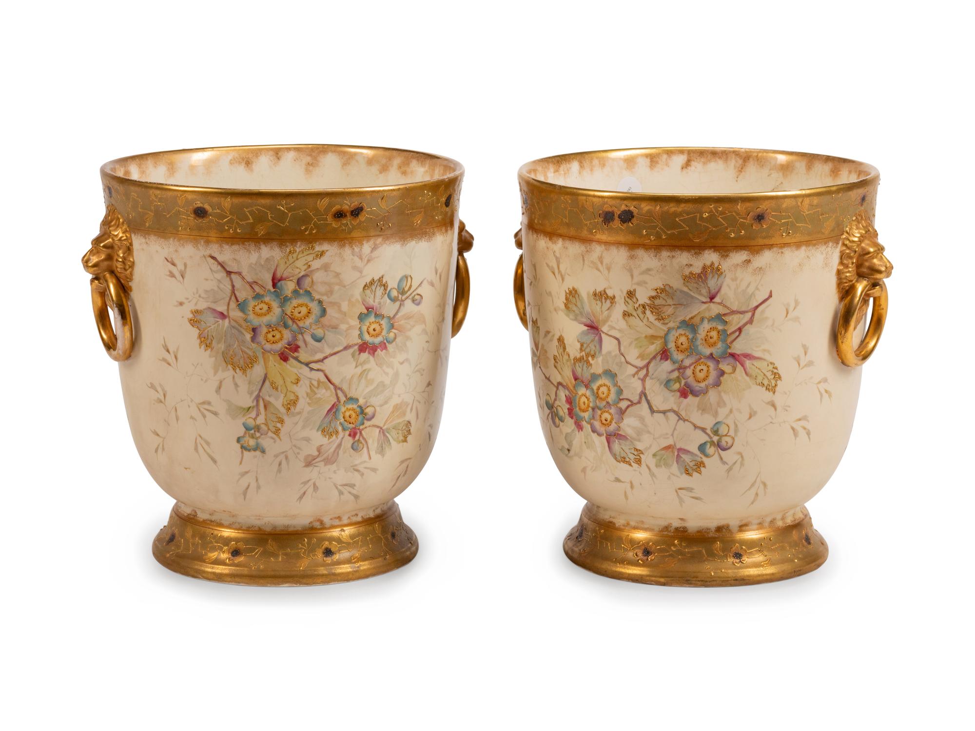 A Large Pair of Royal Bonn Porcelain Cache Pots