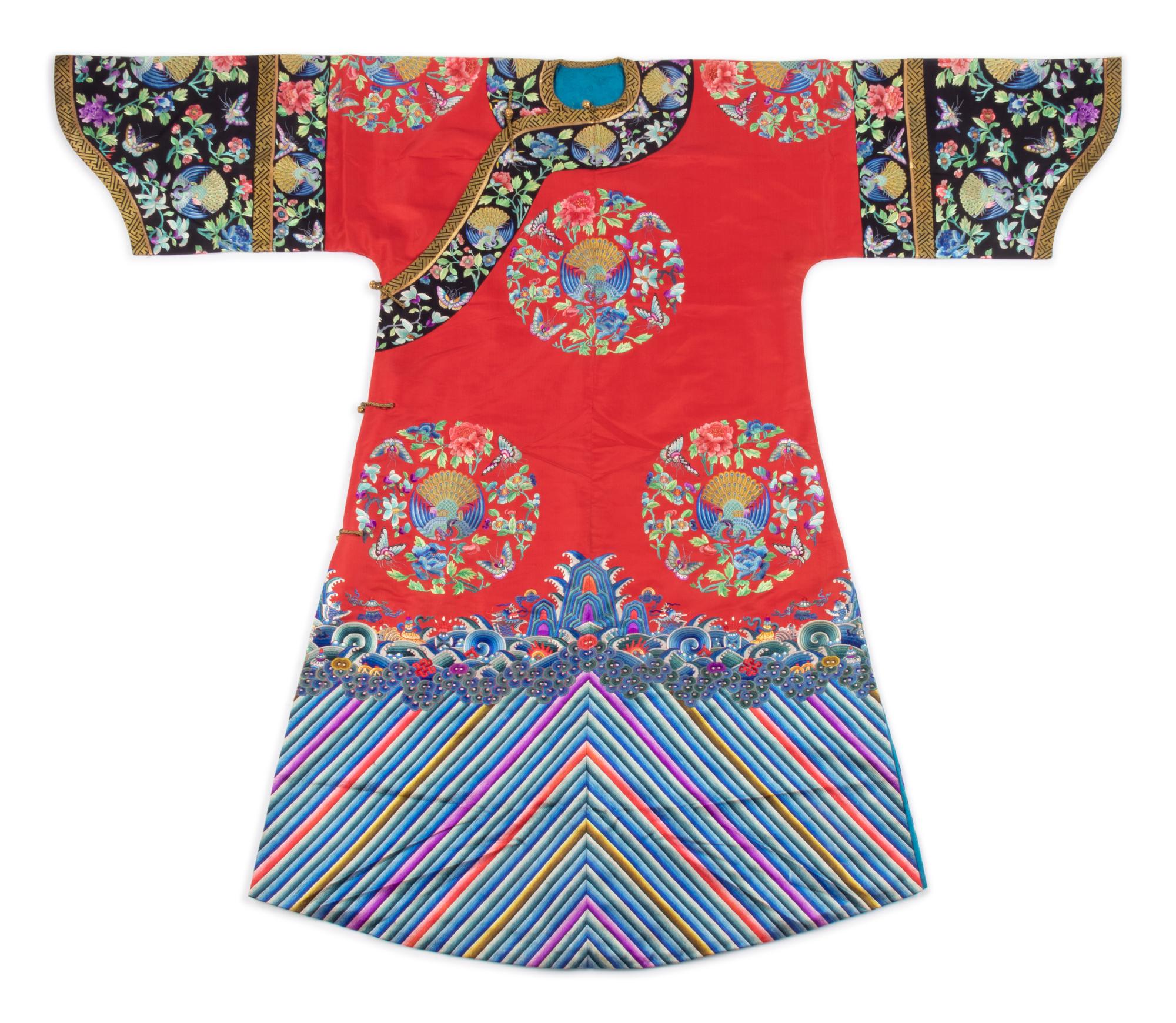 A Red Ground Embroidered Silk Lady's Informal Robe