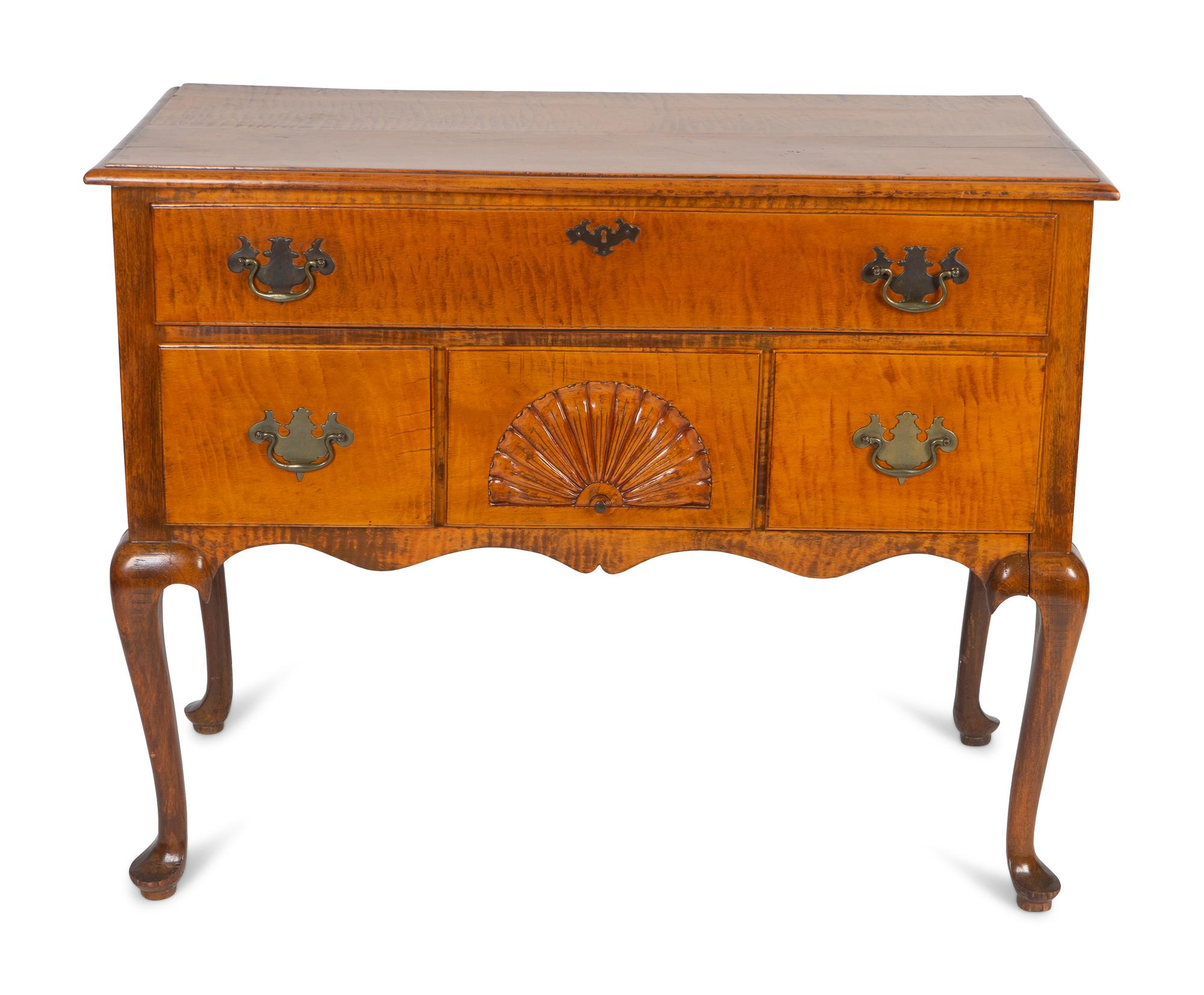 An American Queen Anne Curly Maple Highboy Base — CIRCA 1760