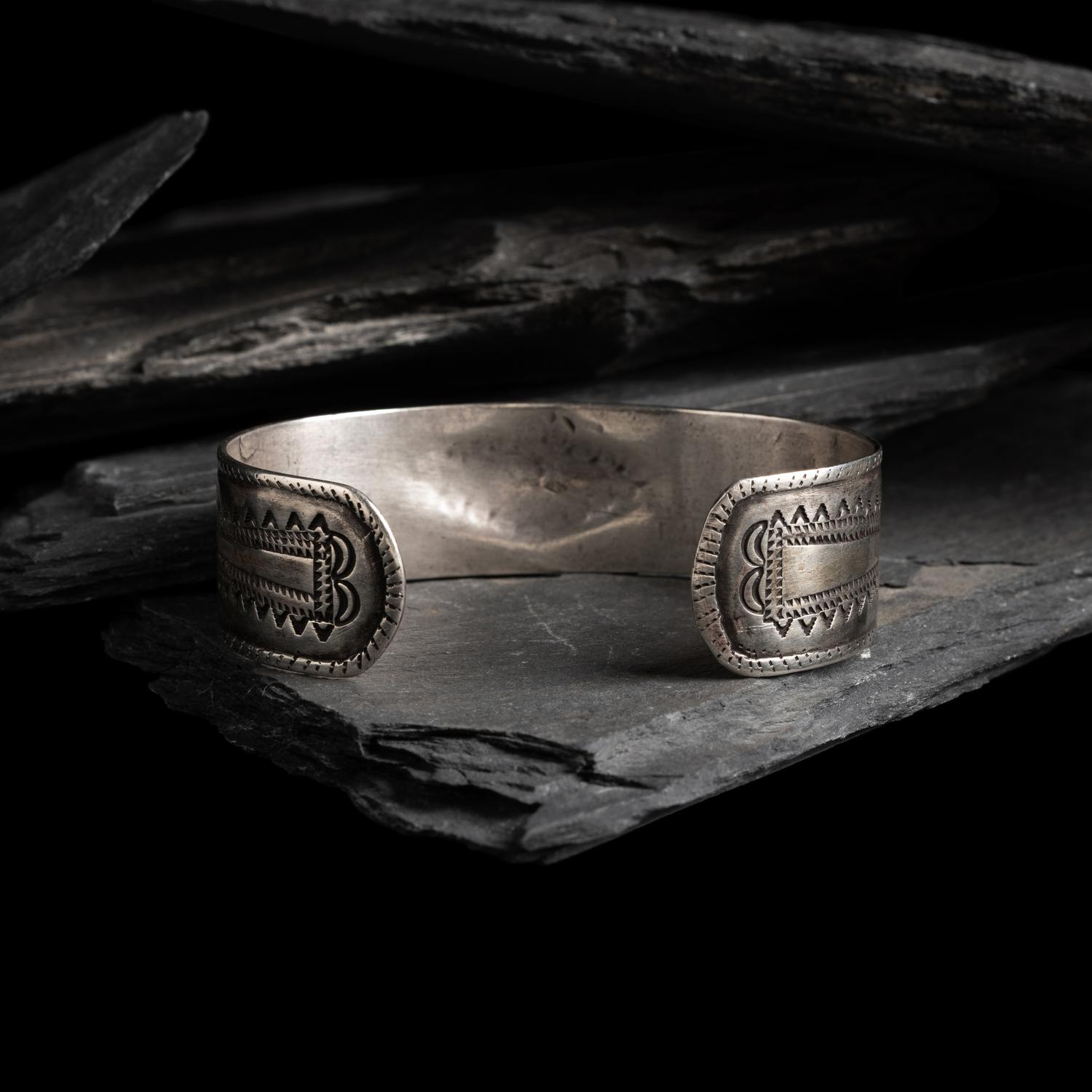Early Navajo Stamped and Chiseled Ingot Cuff Bracelet