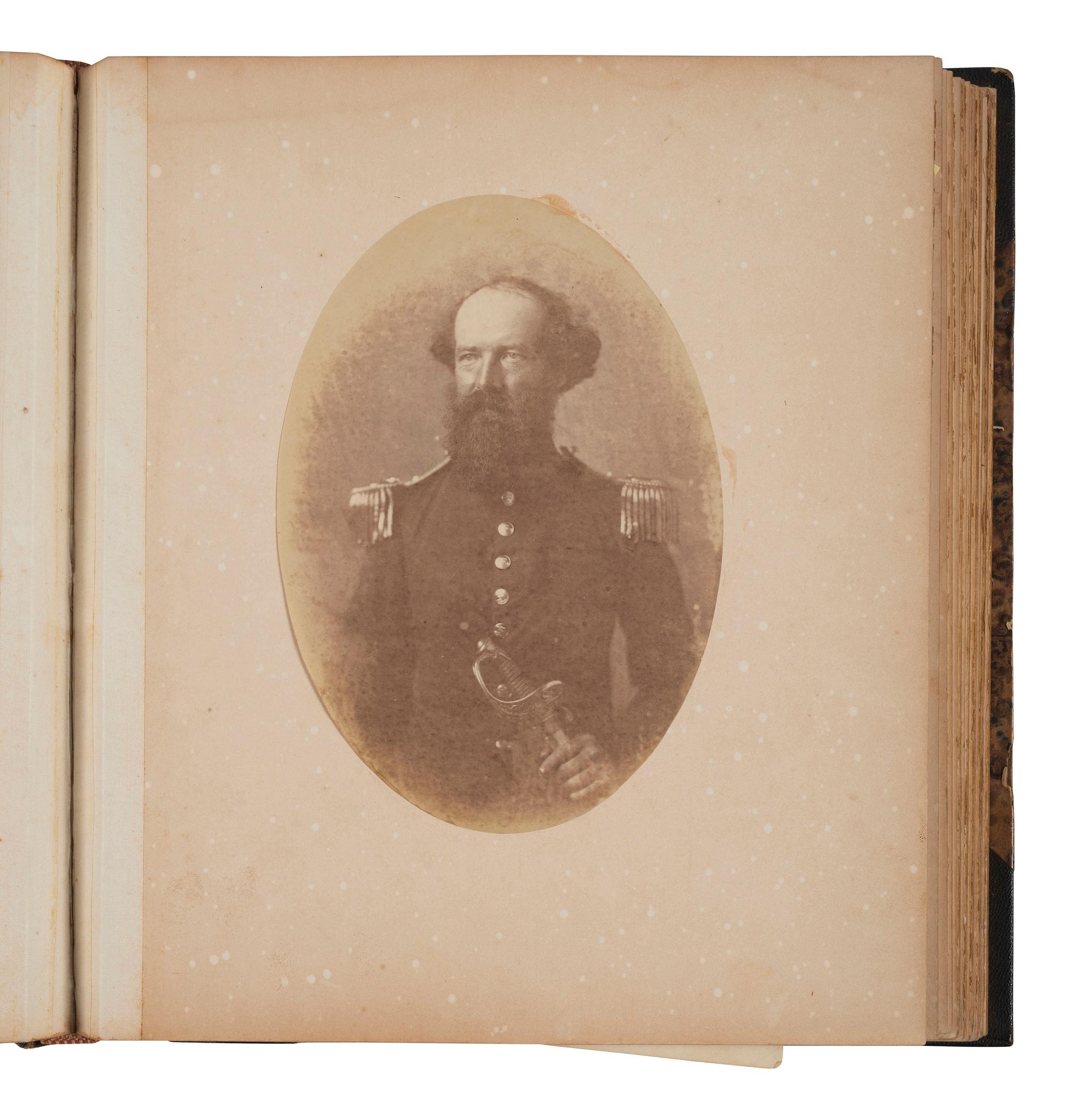 [MILITARIA - CIVIL WAR]. West Point album featuring 34 portraits of faculty, staff, and cadets, many of whom would serve in the Civil War, 1859.