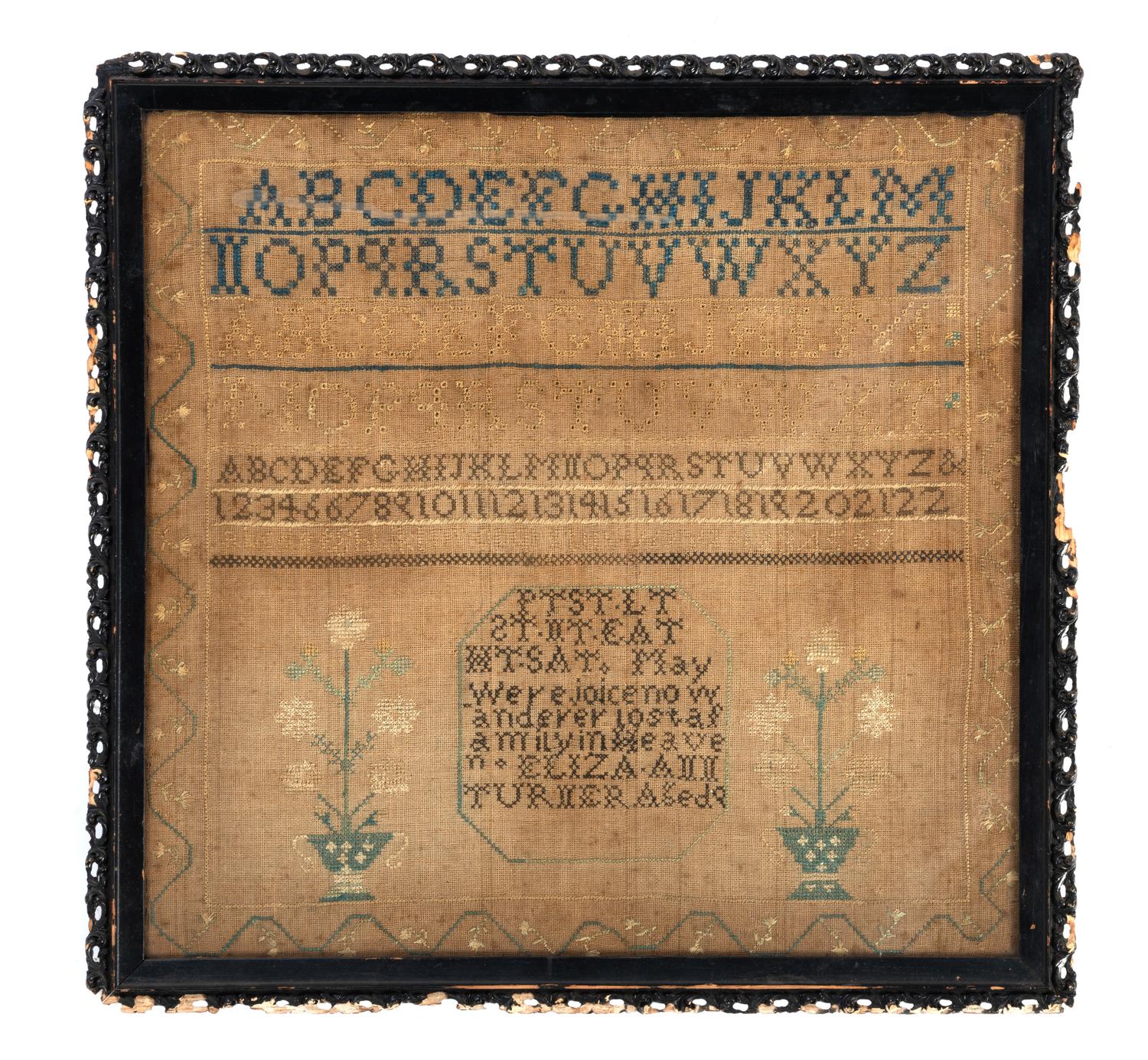 A Needlework Embroidered Schoolgirl's Sampler, Wrought by Eliza Ann Turner