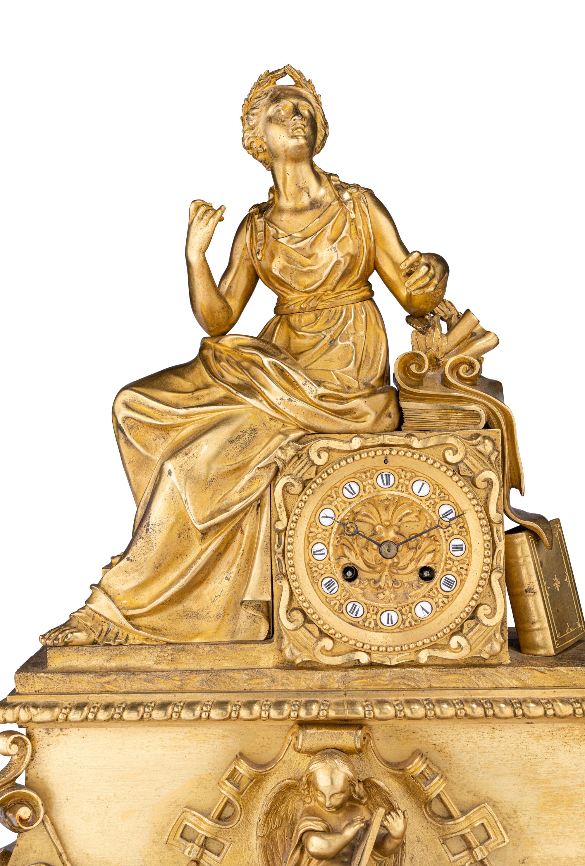 A Napoleon III Gilt Bronze Figural Mantel Clock