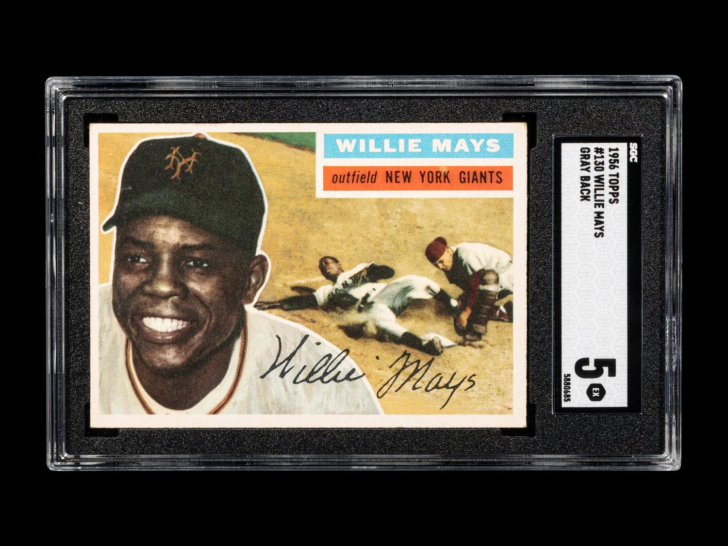 A 1956 Topps Willie Mays Gray Back Baseball Card No. 130 (SGC 5 EX)