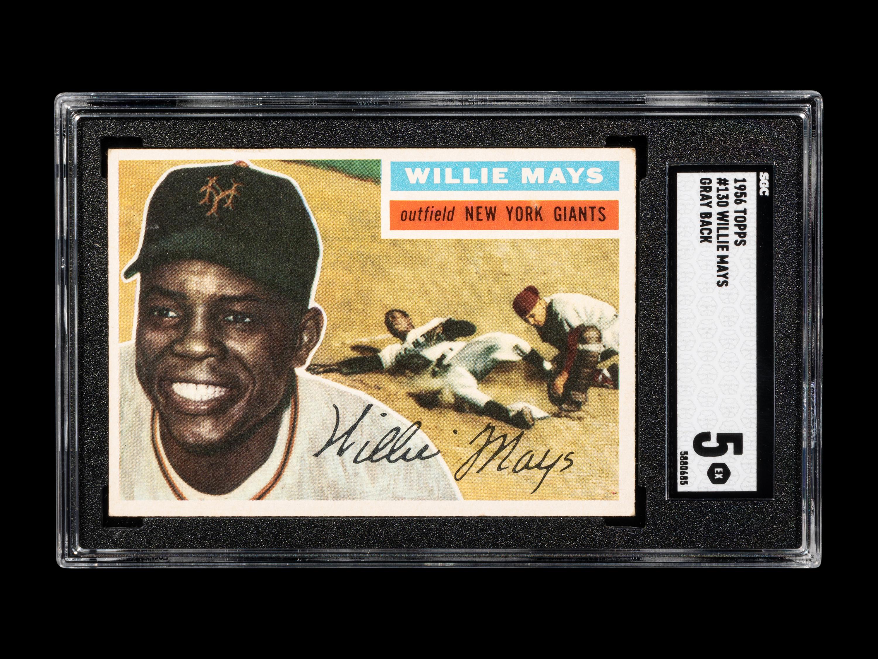 A 1956 Topps Willie Mays Gray Back Baseball Card No. 130 (SGC 5 EX)