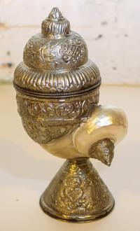 A Silver Mounted Abalone Shell. Height overall 10 inches.