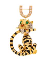 A Yellow Gold, Diamond, Gemstone and Enamel Tiger Brooch,