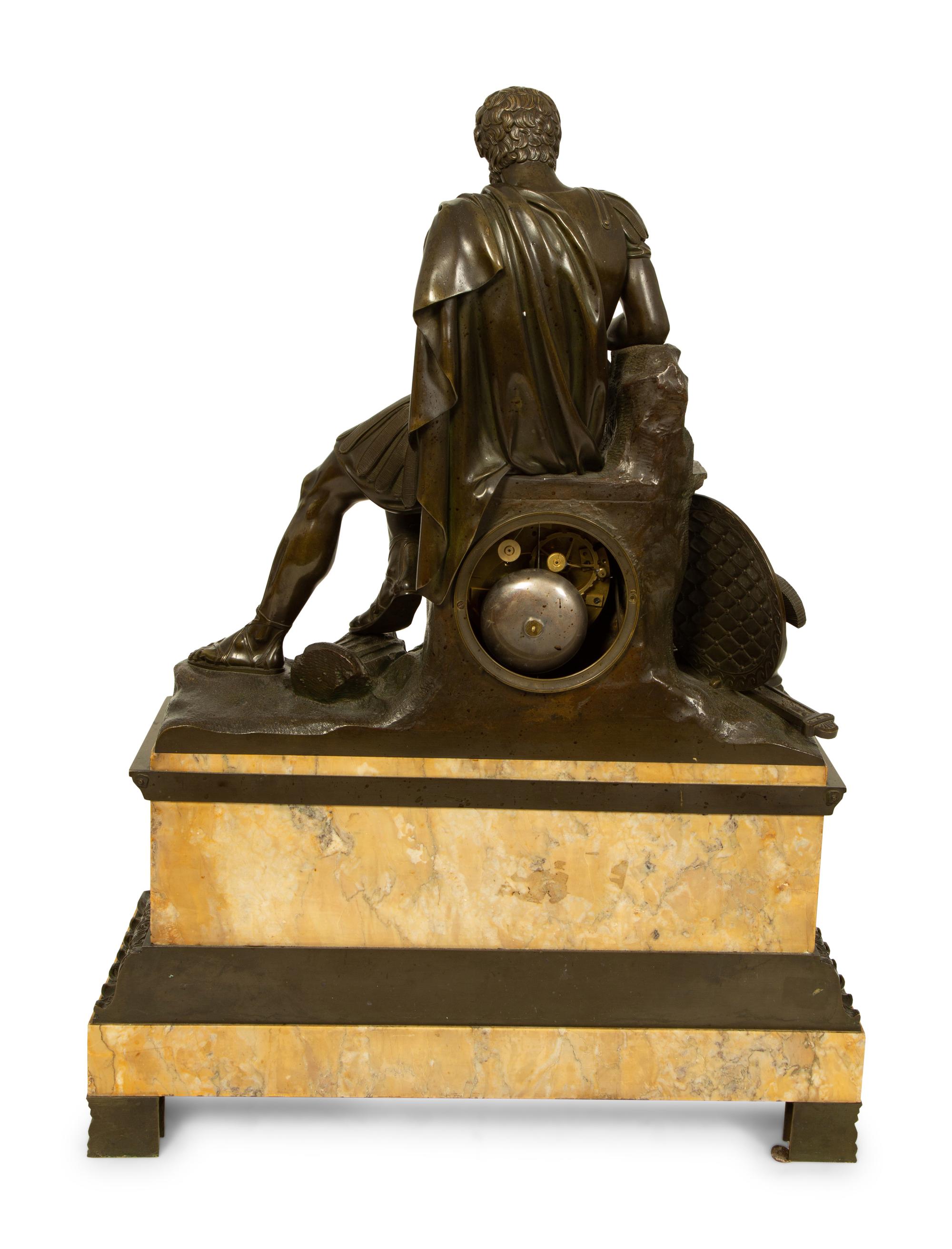 A Large Empire Style Bronze and Marble Figural Clock — LATE 19TH CENTURY