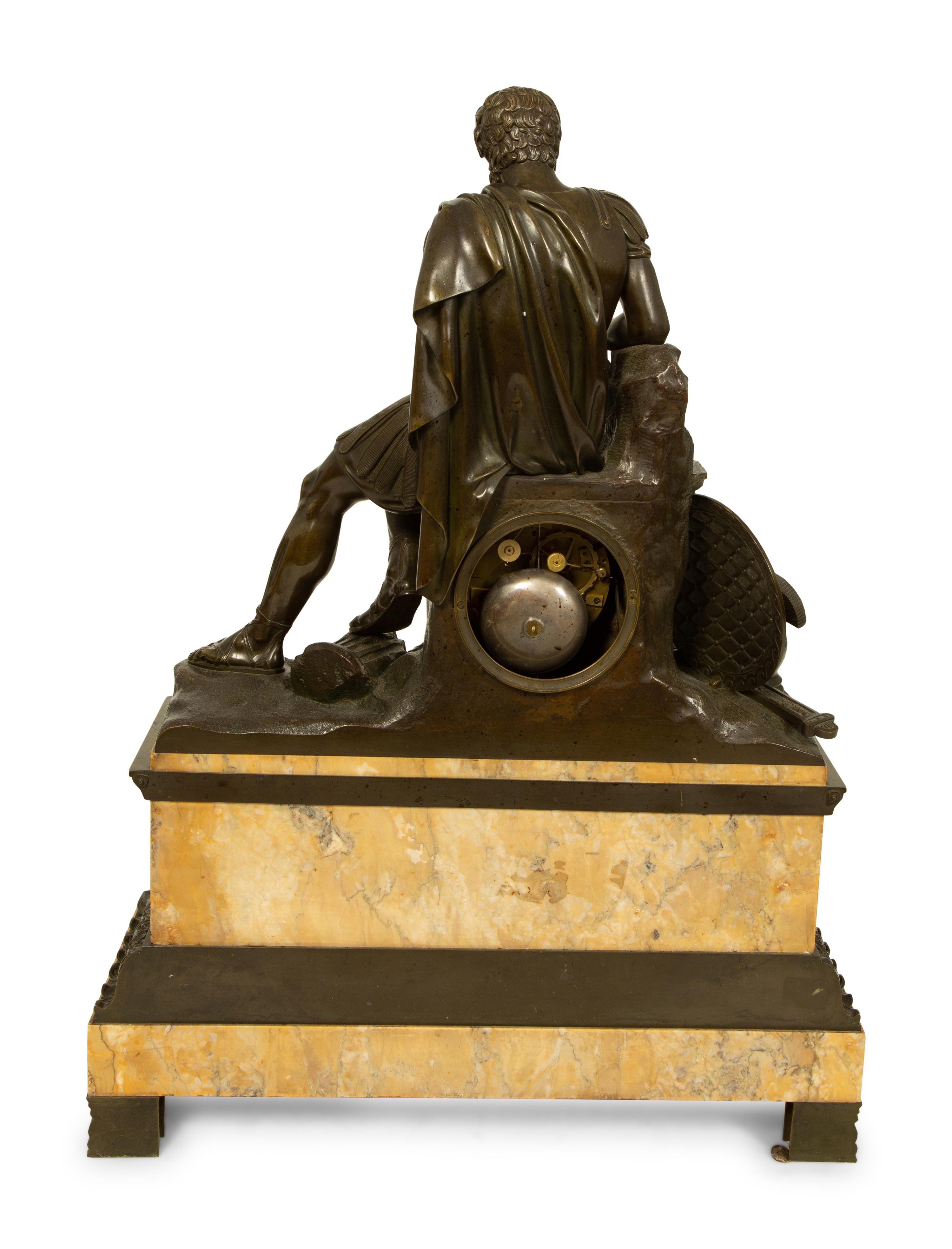 A Large Empire Style Bronze and Marble Figural Clock — LATE 19TH CENTURY
