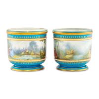 A Pair of Sèvres Style Porcelain Cache Pots