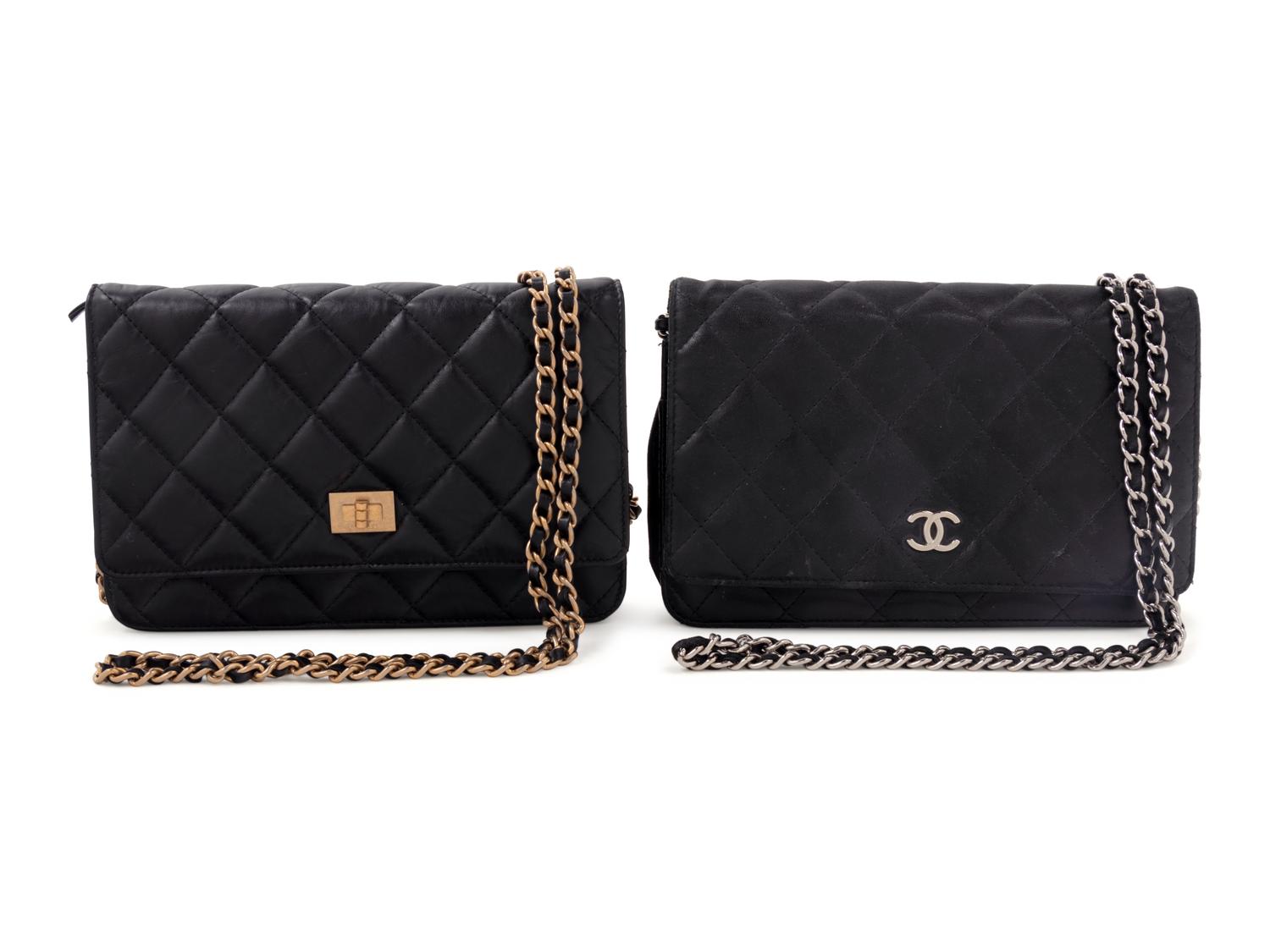 Two Chanel Black Quilted Leather Wallet Bags, 2006-2009