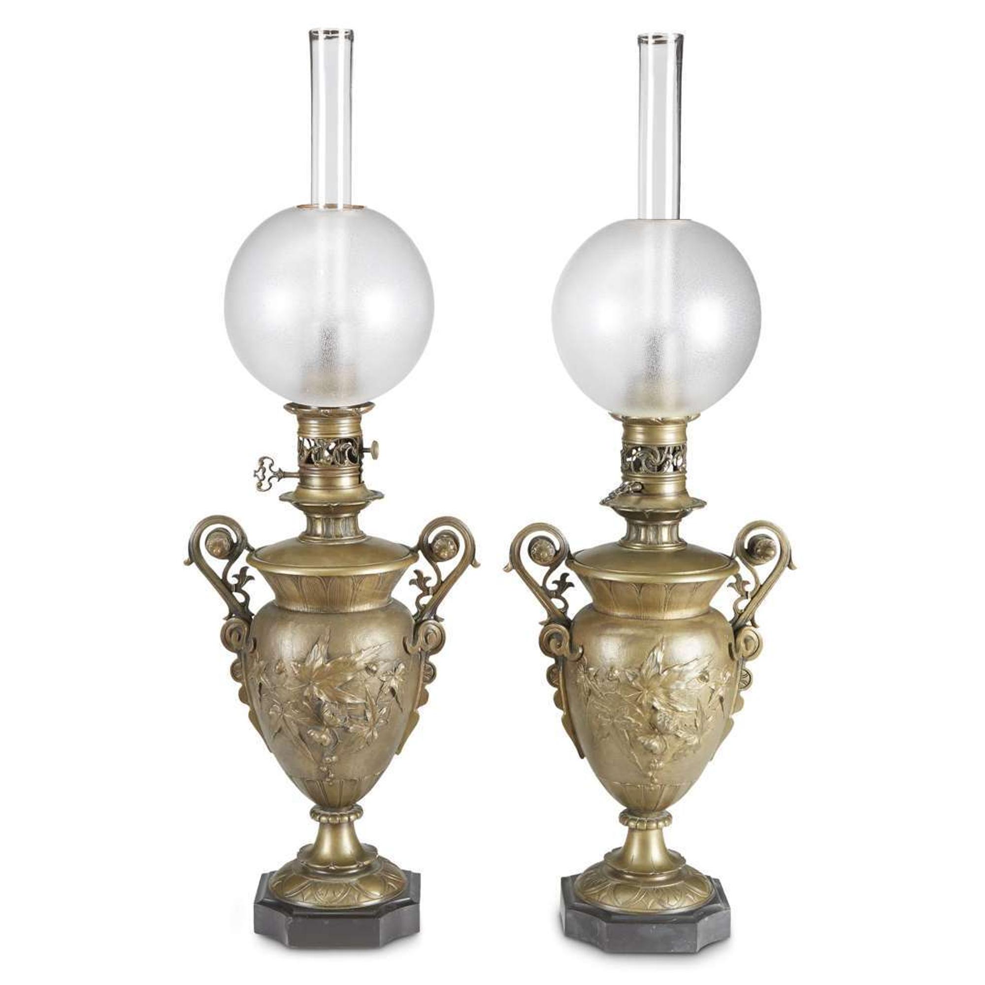 Pair of French bronze 'Carcel' lamps 19th century
