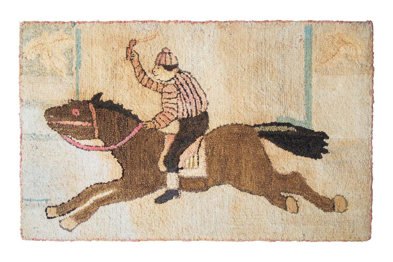 An American Horse and Jockey Hooked Rug