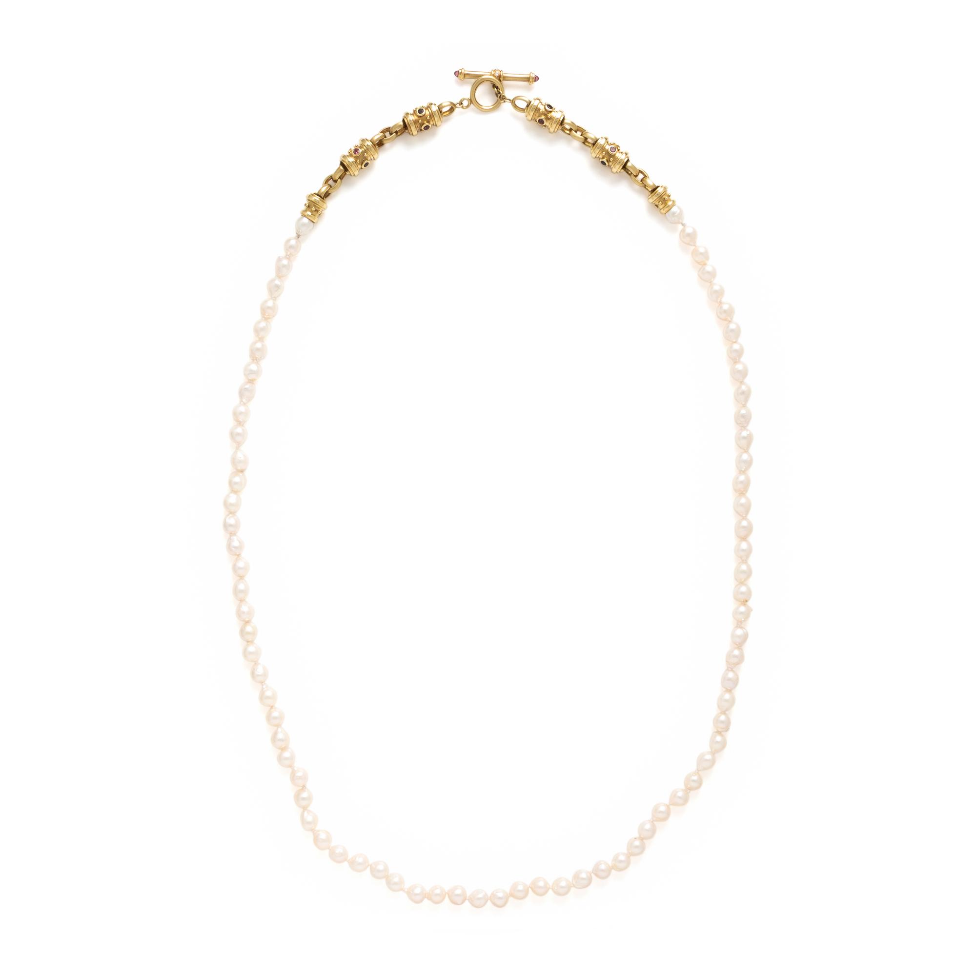 Convertible Cultured Pearl, Yellow Gold, and Multigem Necklace