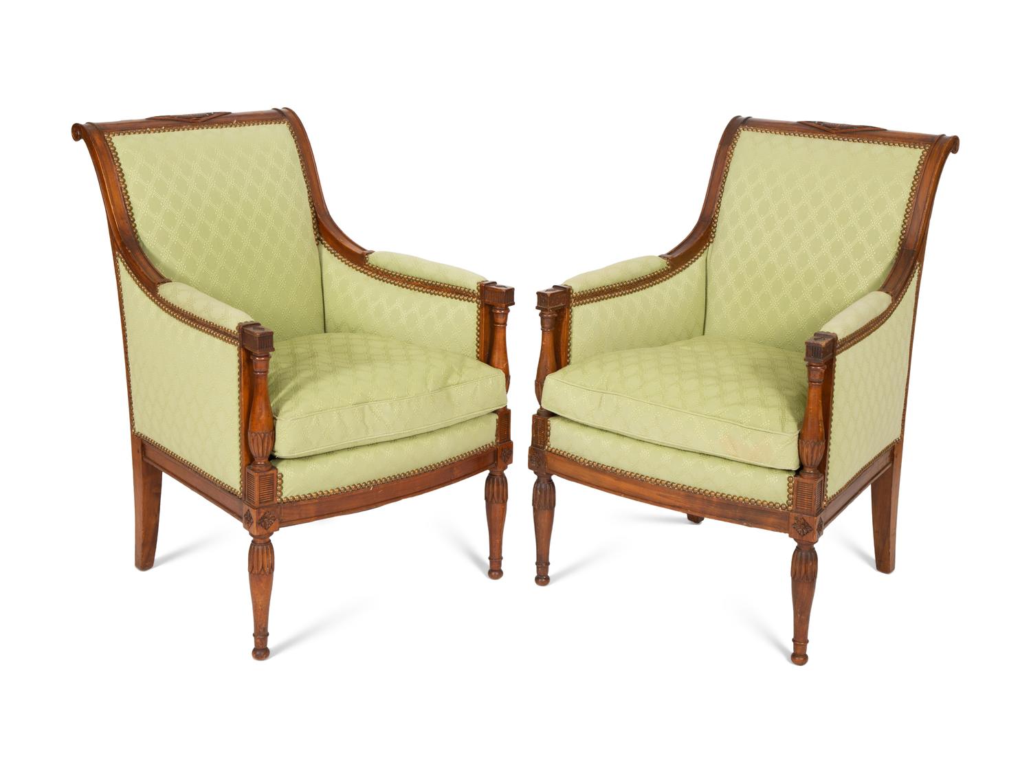 A Pair of Directoire Style Mahogany Bergeres