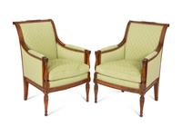 A Pair of Directoire Style Mahogany Bergeres