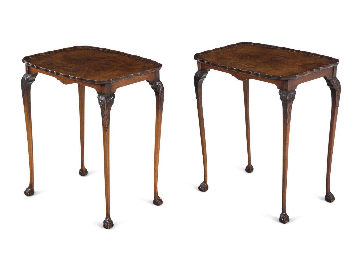 A Pair of George II Style Walnut Tray-Top Tea Tables
