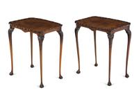 A Pair of George II Style Walnut Tray-Top Tea Tables