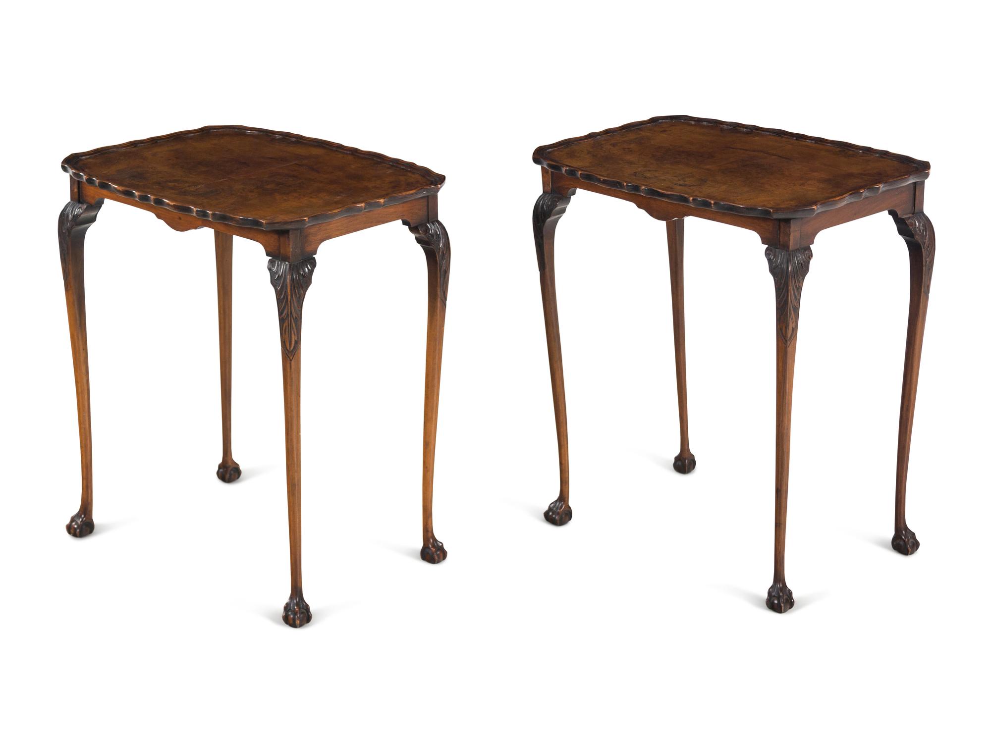 A Pair of George II Style Walnut Tray-Top Tea Tables