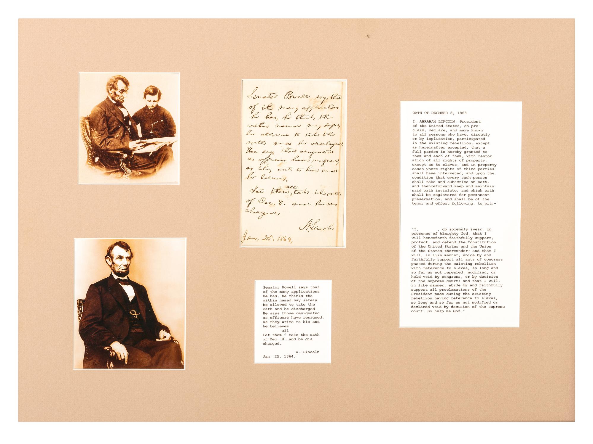 LINCOLN, Abraham (1809-1865). Autograph endorsement signed ("A. Lincoln"), as President, 25 January 1864.