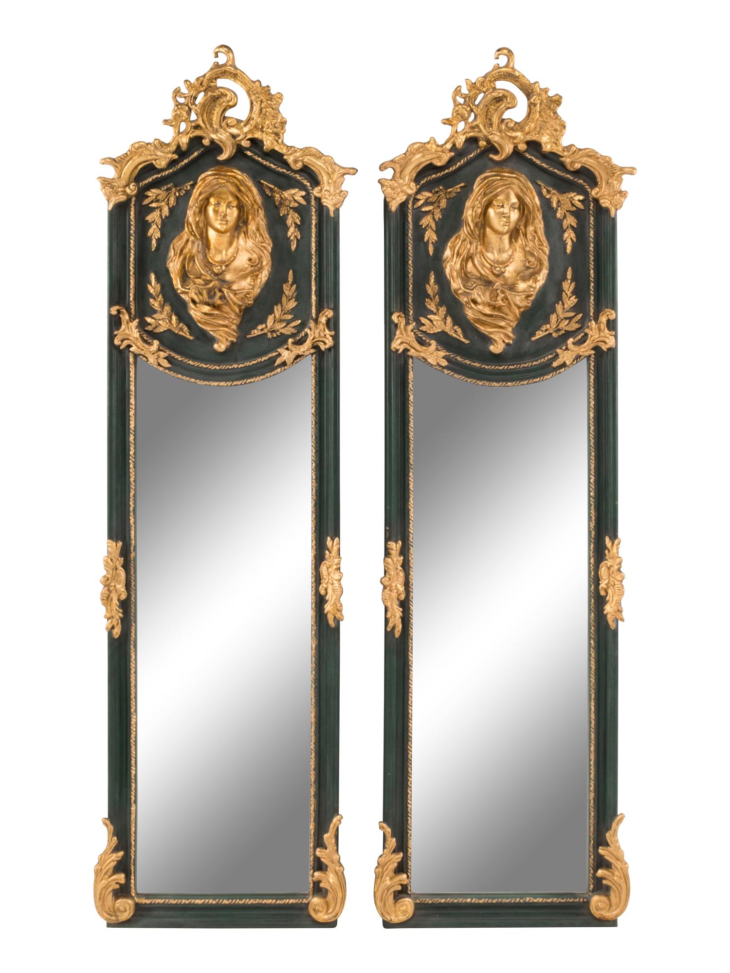 A Pair of Louis XV Style Painted and Parcel Gilt Composition Mirrors